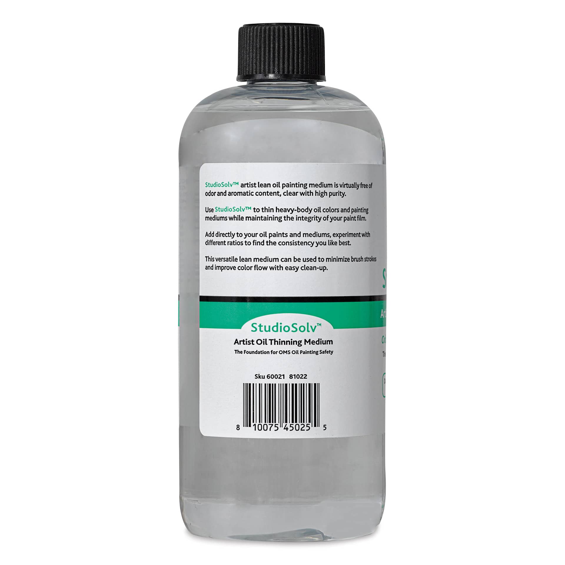 Tusc & Pine StudioSolv Artist Oil Thinning Medium - 16.9 fl oz, back of bottle
