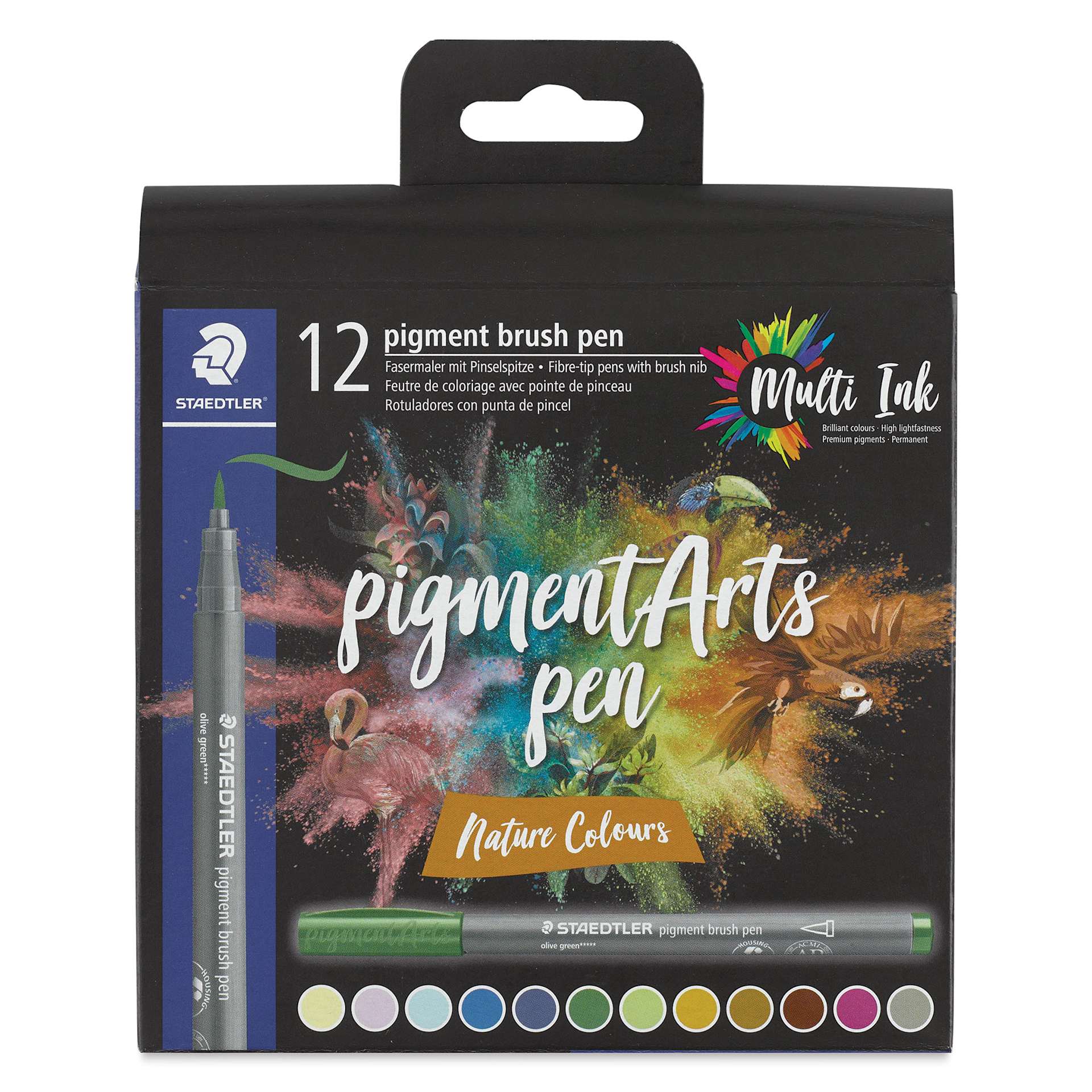 Staedtler Pigment Arts Brush Pens - Nature Colors, Set of 12, front of the packaging