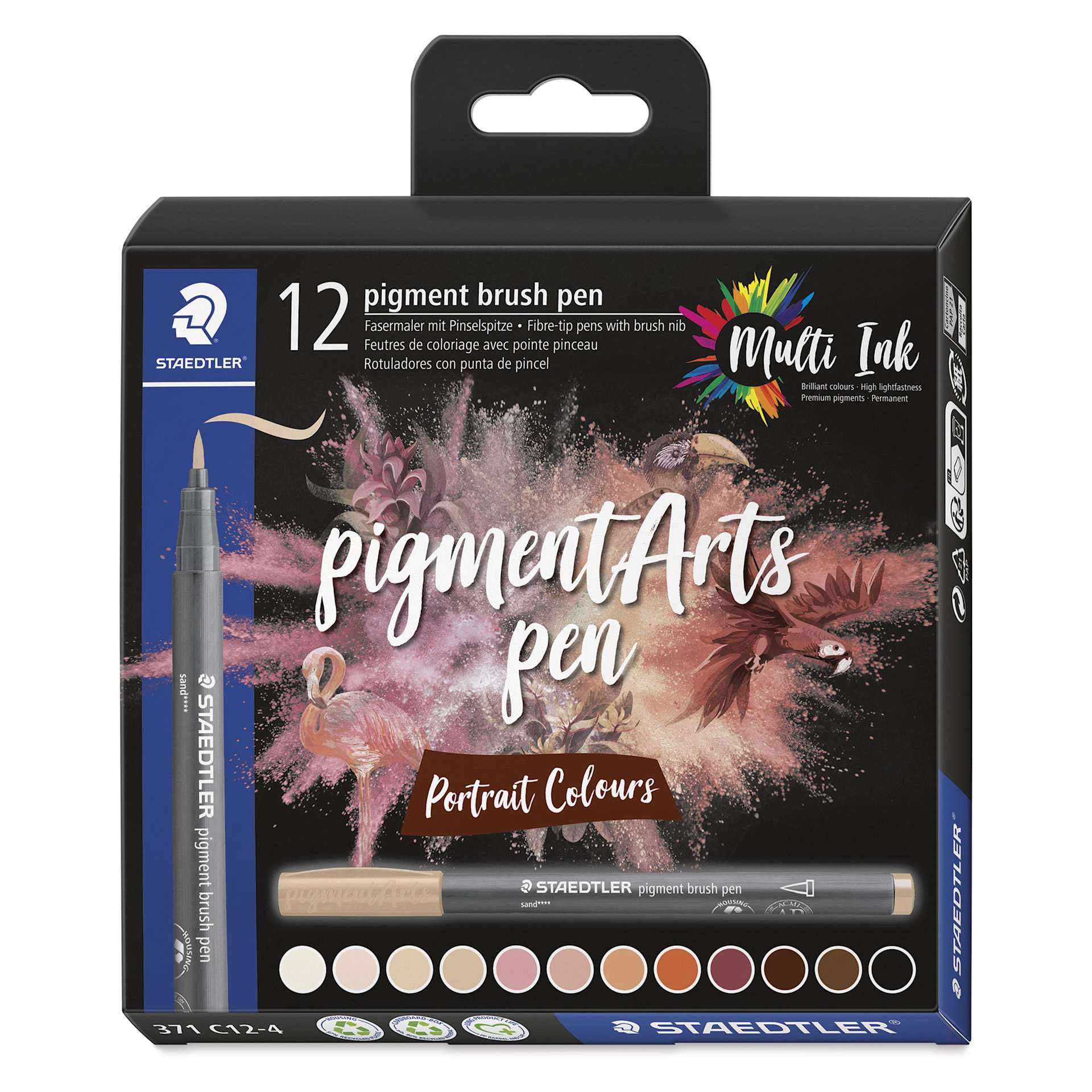 Staedtler Pigment Arts Brush Pens - Portrait Colors, Set of 12, front of the packaging