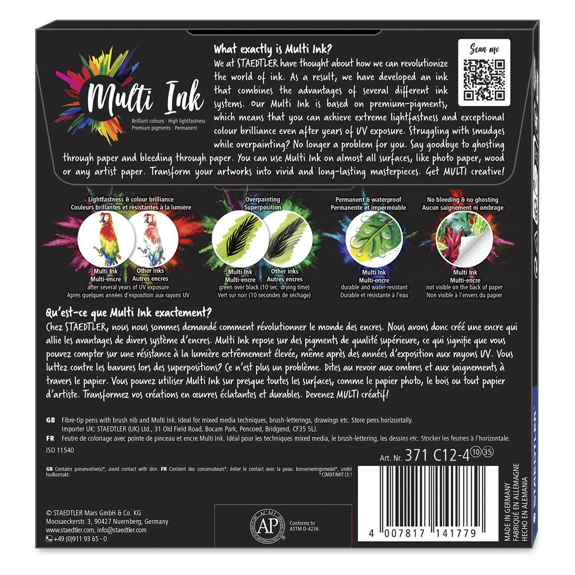 Staedtler Pigment Arts Brush Pens - Portrait Colors, Set of 12, back of the packaging