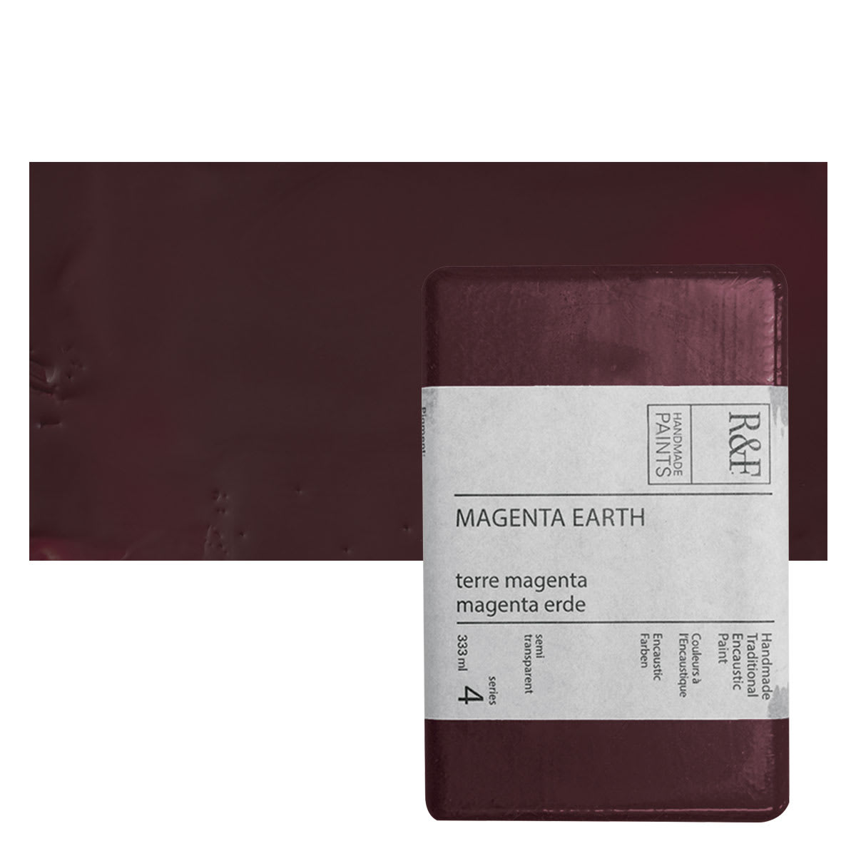 R&F Encaustic Paint Block - Magenta Earth, 333 ml, Block and swatch