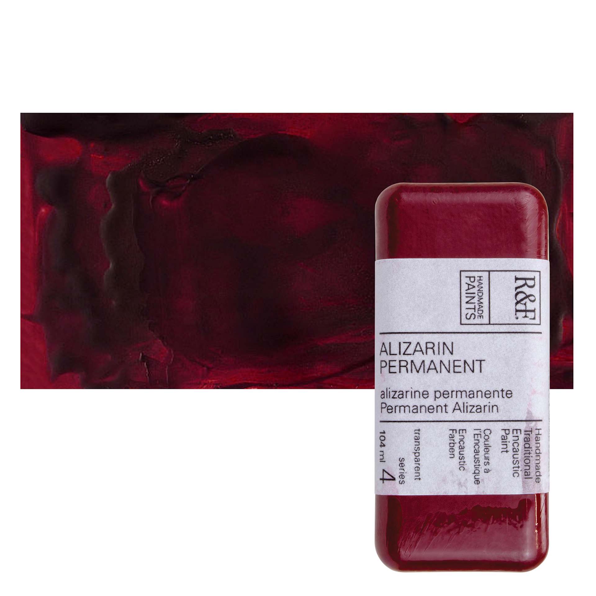 R&F Encaustic Paint Block - Alizarin Permanent, 104 ml block and swatch
