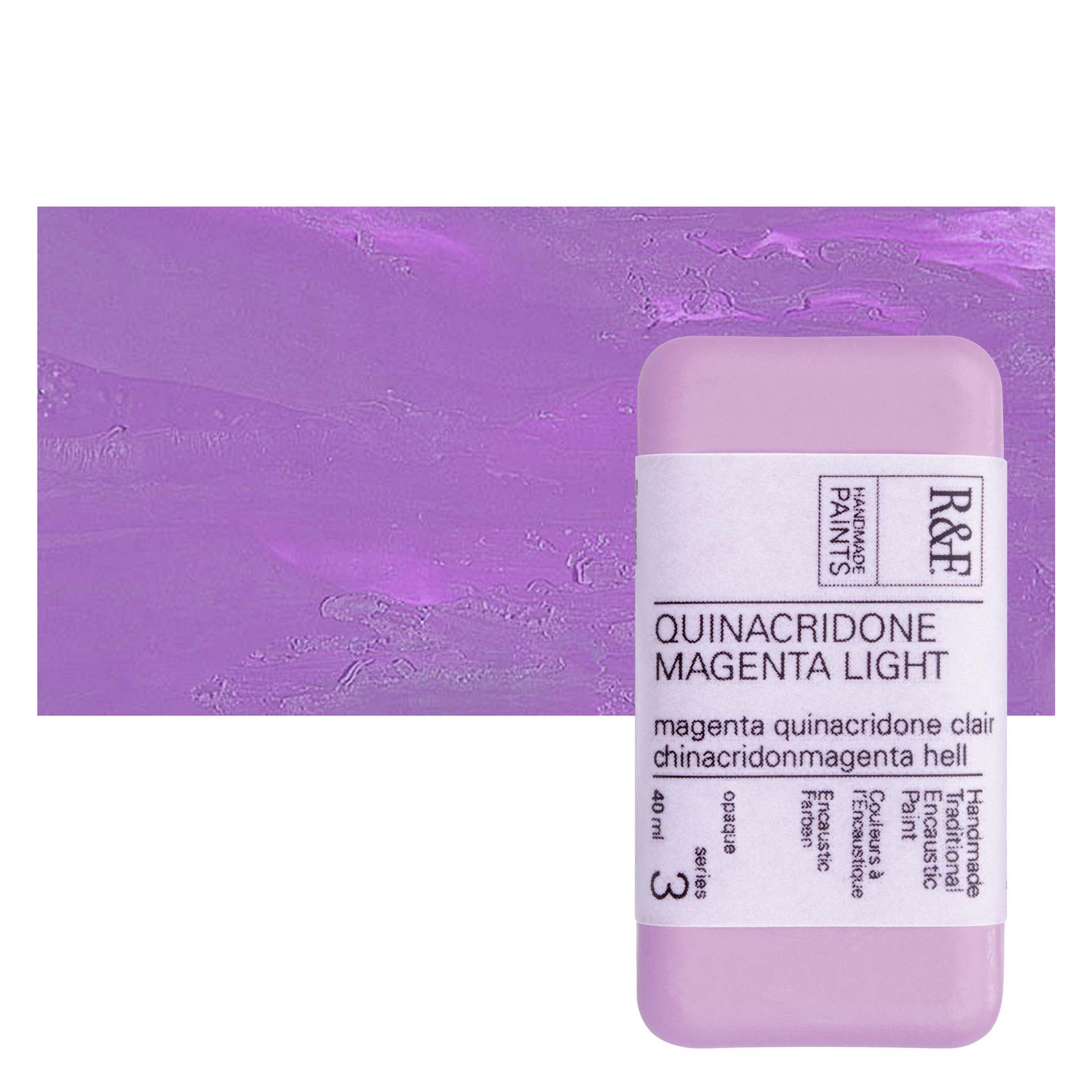 R&F Encaustic Paint Block - Quinacridone Magenta Light, 40 ml block and swatch