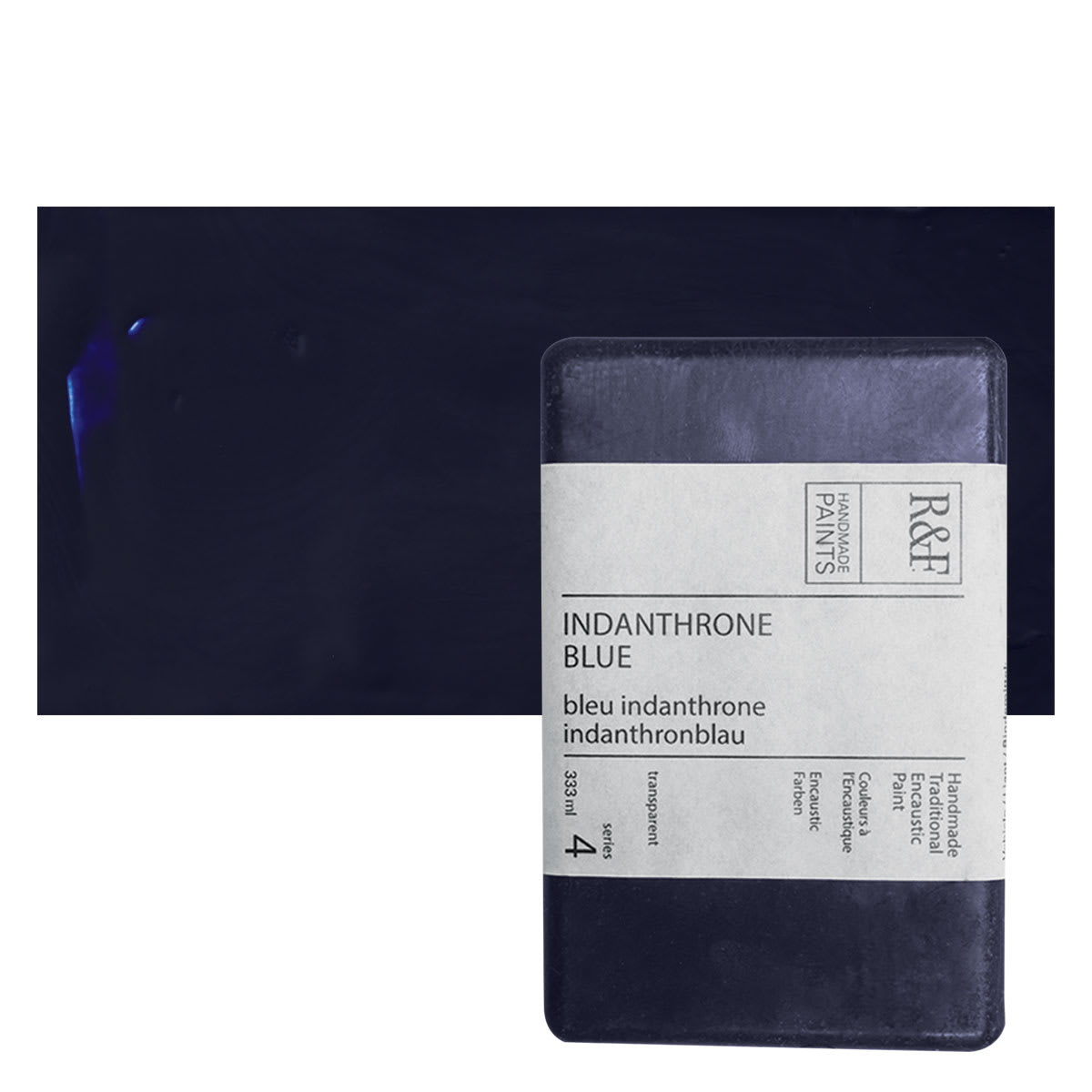 R&F Encaustic Paint Block - Indanthrone Blue, 333 ml, Block and swatch