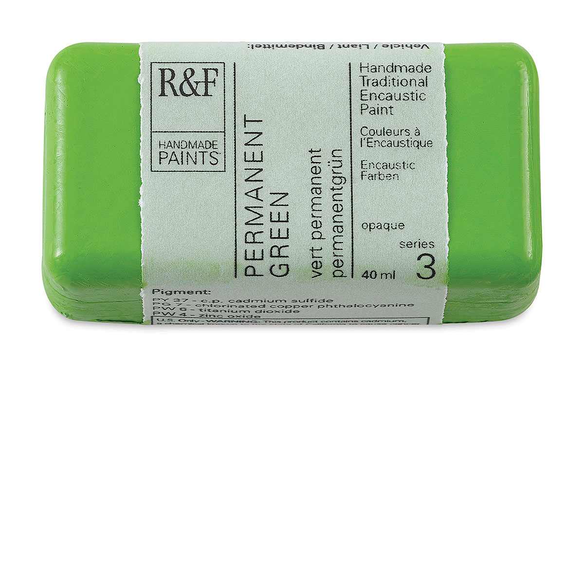 R&F Encaustic Paint Block - Permanent Green, 40 ml block