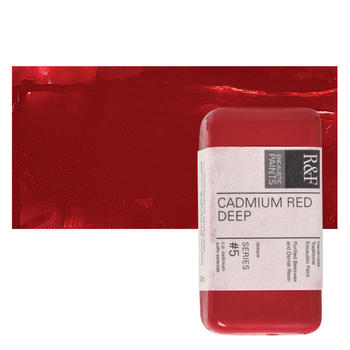 R&F Encaustic Paint Block - Cadmium Red Deep, 40 ml block and swatch