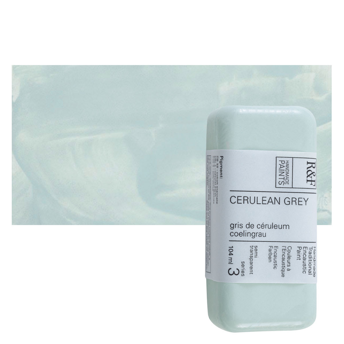 R&F Encaustic Paint Block - Cerulean Gray, 104 ml, Block and swatch
