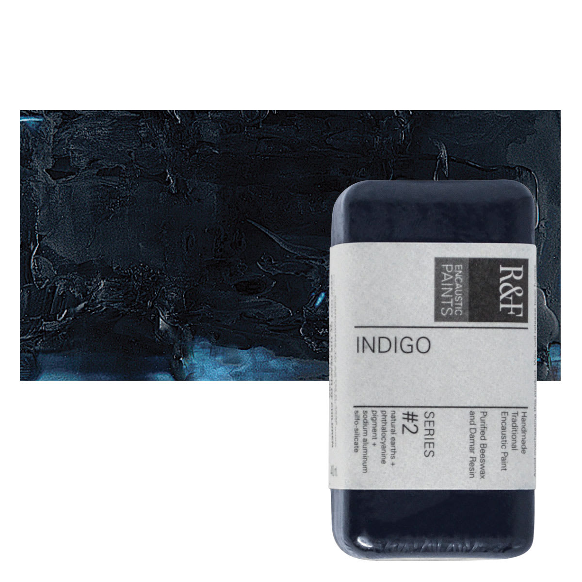 R&F Encaustic Paint Block - Indigo, 40 ml block and swatch