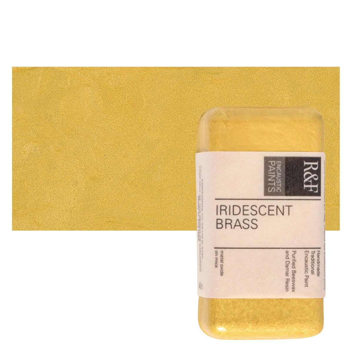 R&F Encaustic Paint Block - Iridescent Brass, 40 ml block and swatch