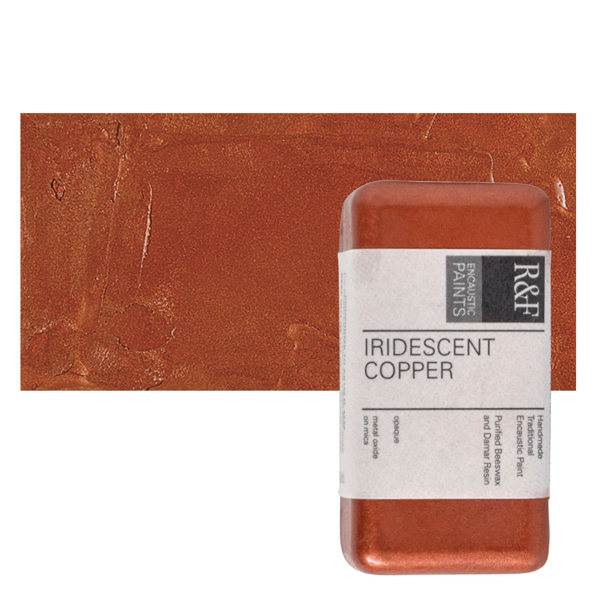 R&F Encaustic Paint Block - Iridescent Copper, 40 ml block and swatch