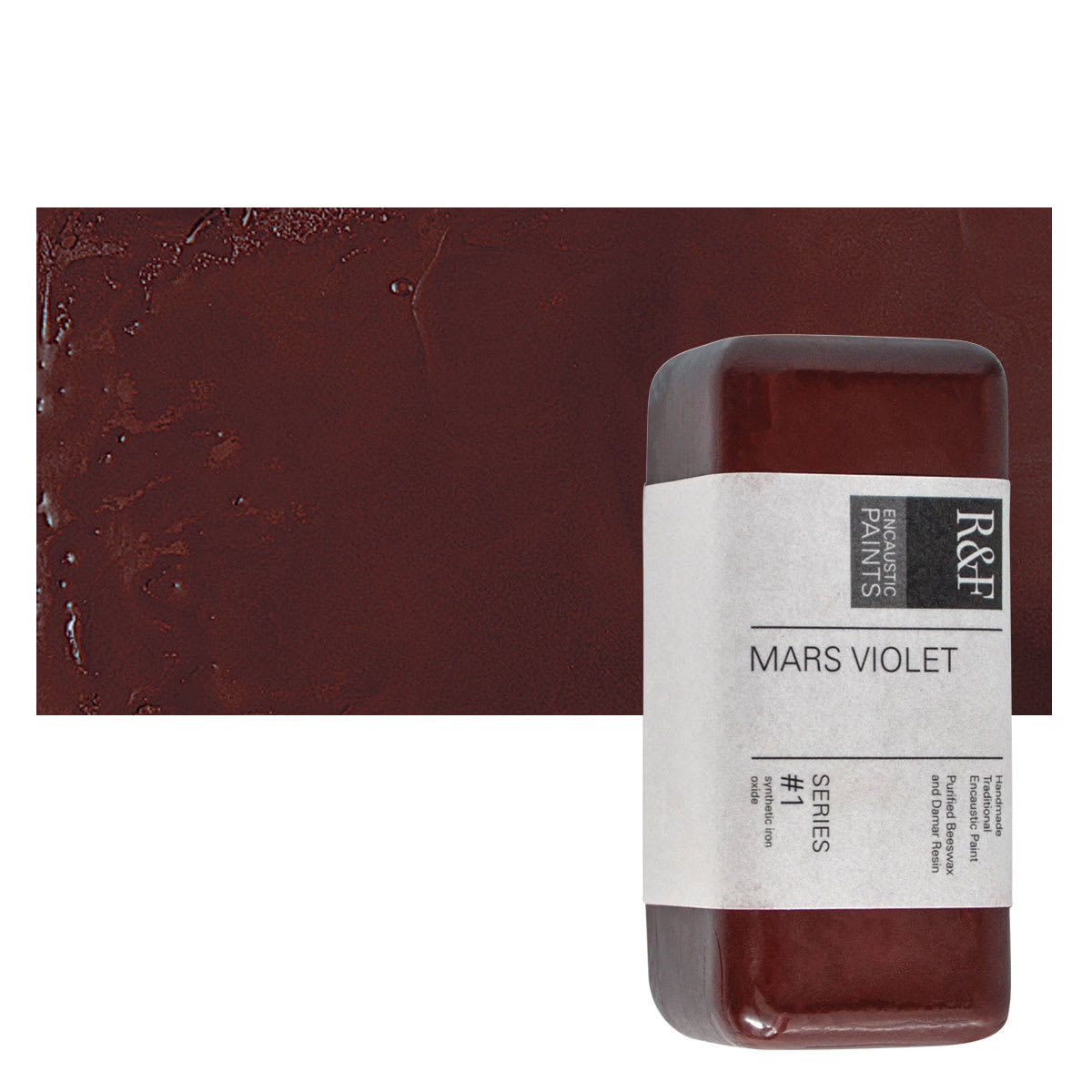 R&F Encaustic Paint Block - Mars Violet, 104 ml block and swatch