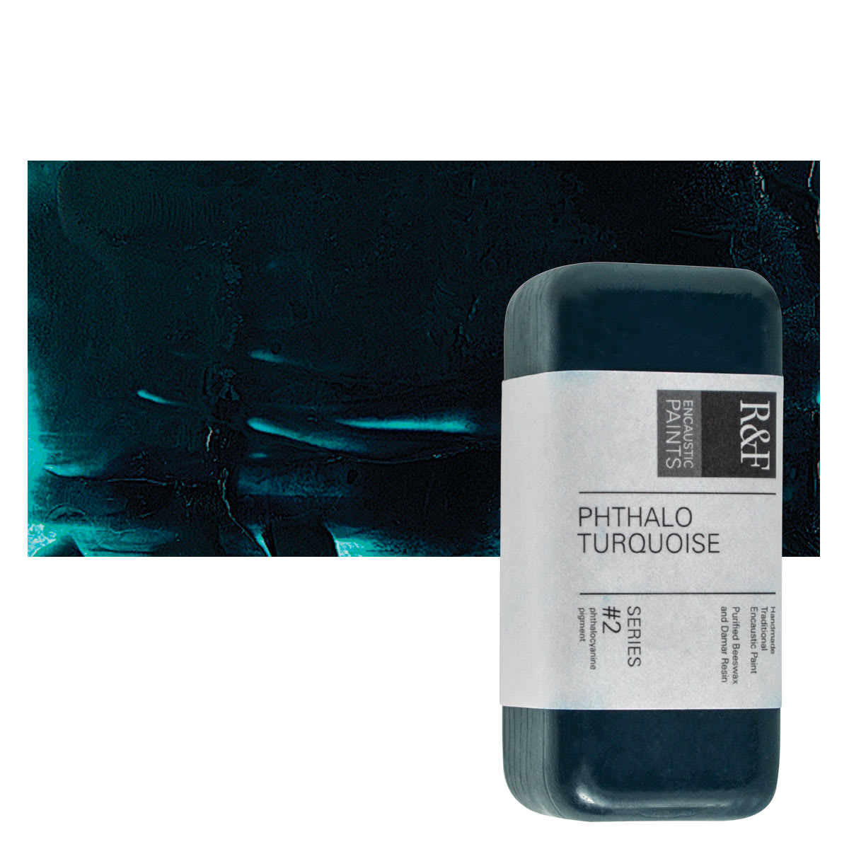 R&F Encaustic Paint Block - Phthalo Turquoise, 104 ml block and swatch