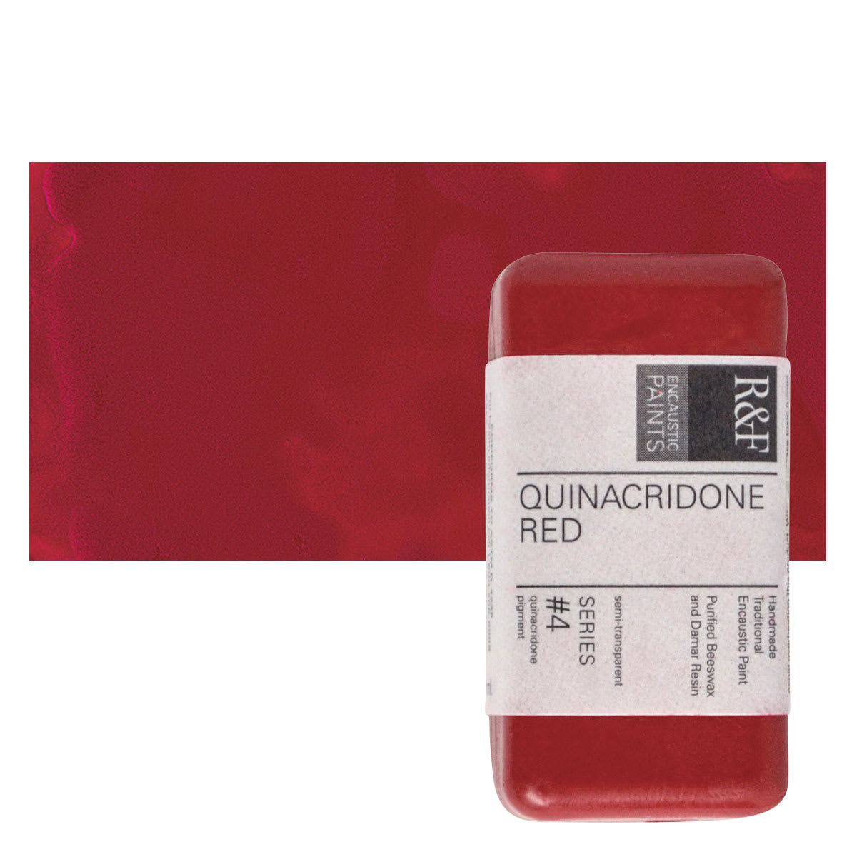 R&F Encaustic Paint Block - Quinacridone Red, 40 ml block and swatch