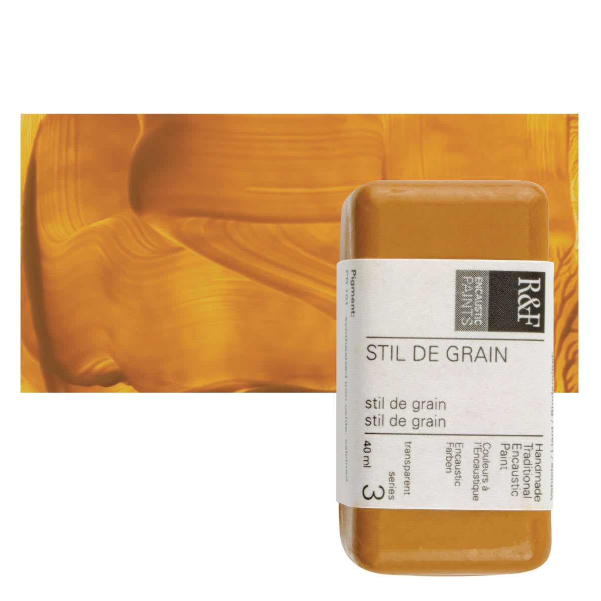 R&F Encaustic Paint Block - Stil Da Grain, 40 ml, Block and swatch