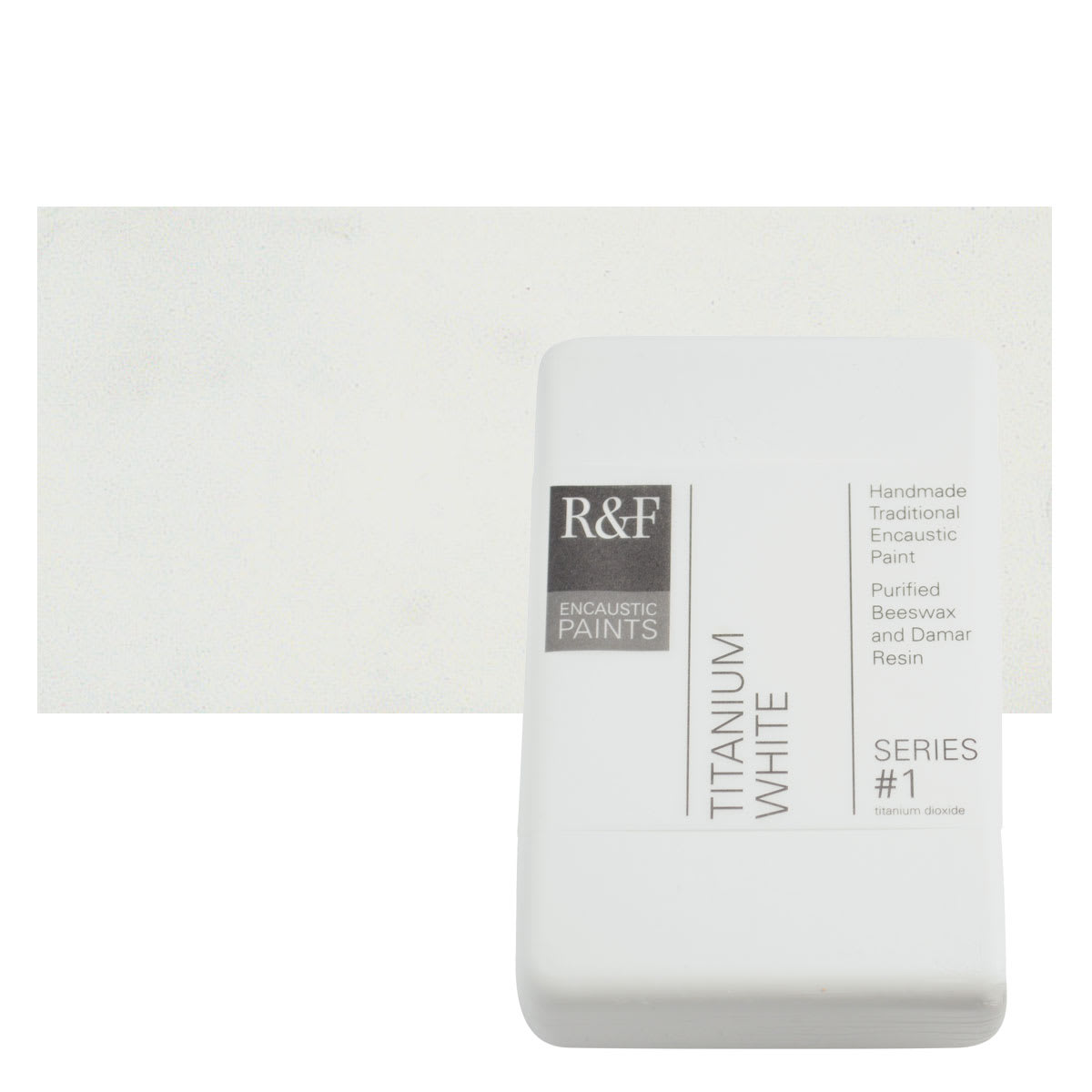 R&F Encaustic Paint Block - Titanium White, 333 ml block and swatch