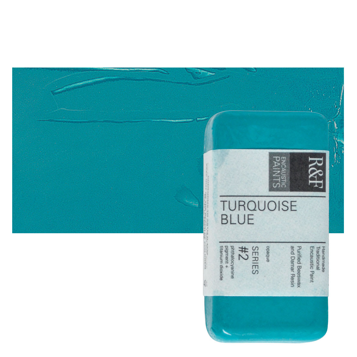 R&F Encaustic Paint Block - Turquoise Blue, 40 ml block and swatch