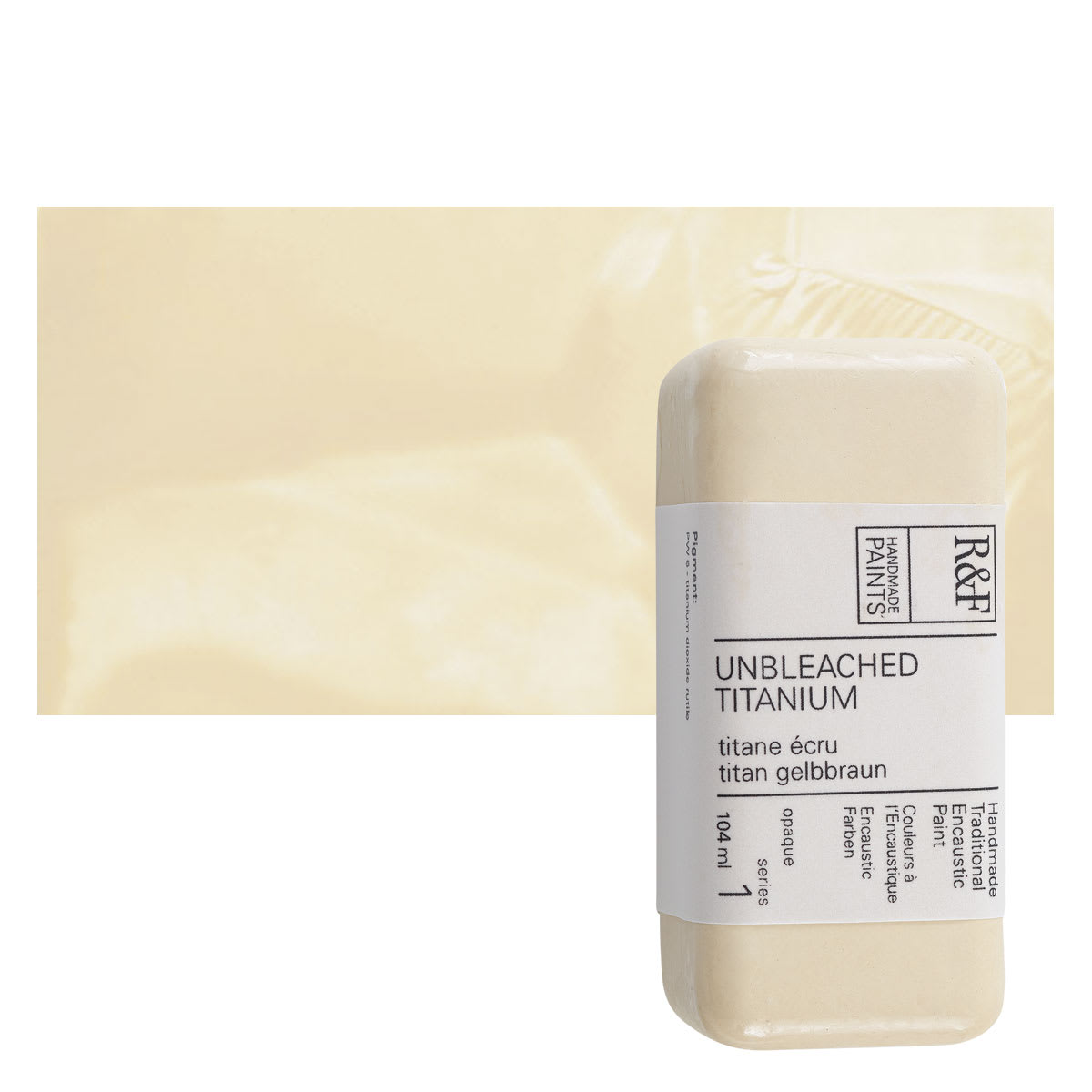 R&F Encaustic Paint Block - Unbleached Titanium, 104 ml block and swatch