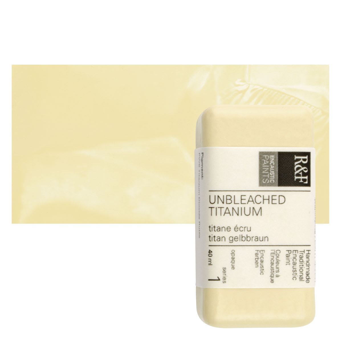 R&F Encaustic Paint Block - Unbleached Titanium, 40 ml block and swatch