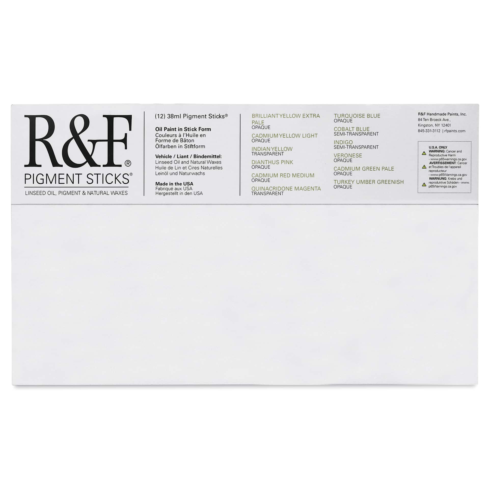 R&F Pigment Sticks - Painter's Dozen, Set of 12 Colors back of package