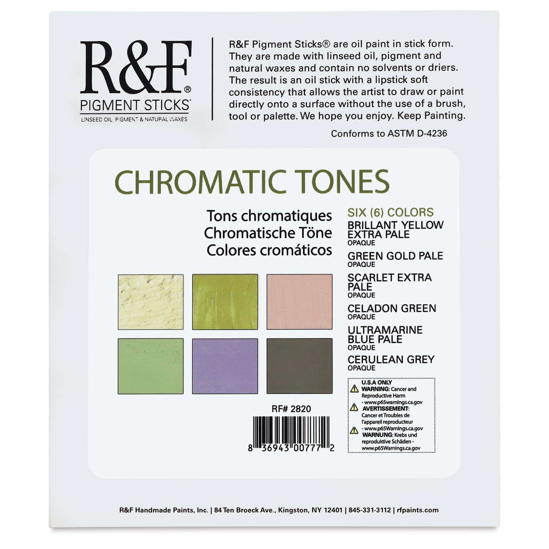 R&F Pigment Sticks - Chromatic Tones Set back of package