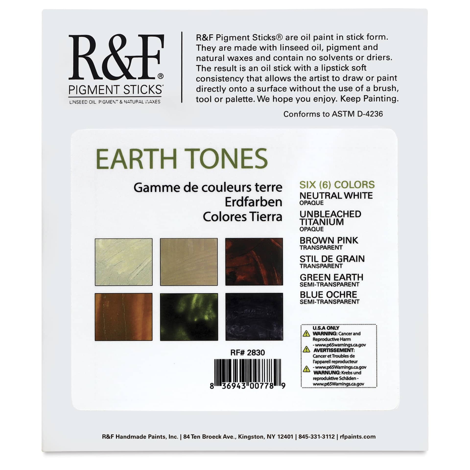 R&F Pigment Sticks - Earth Tones Set back of package
