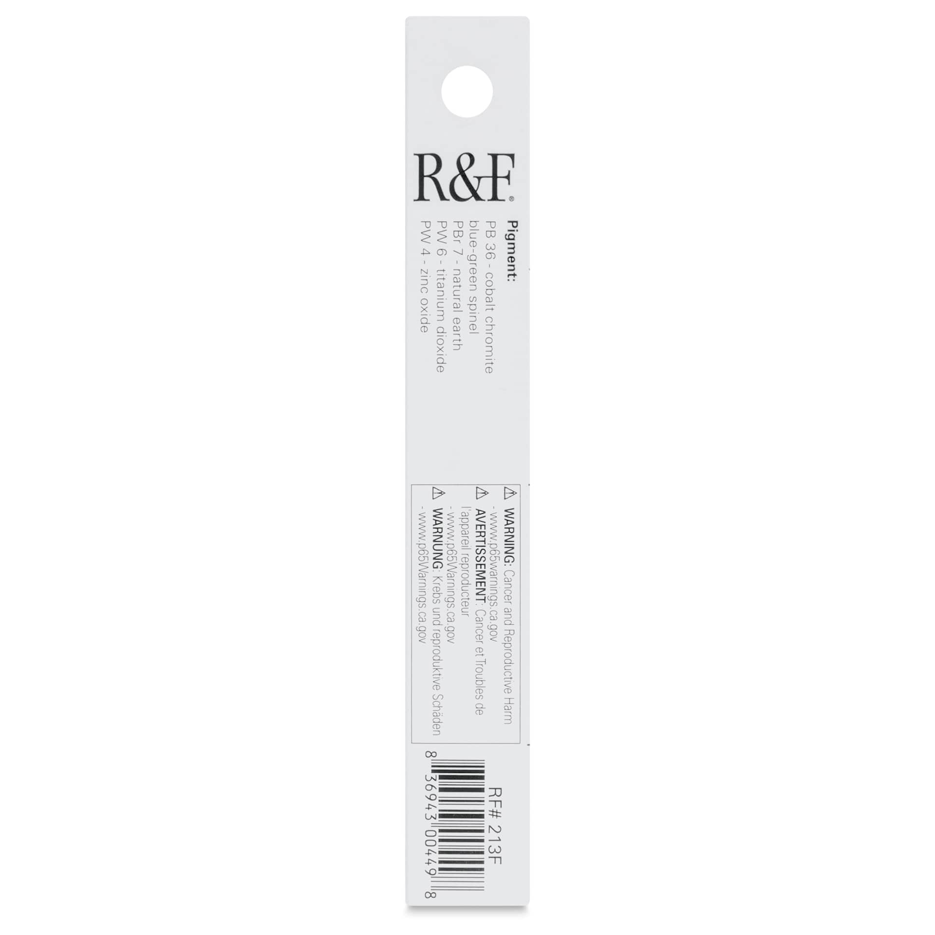 R&F Pigment Stick - Cerulean Grey, 38 ml Stick - back of packaging