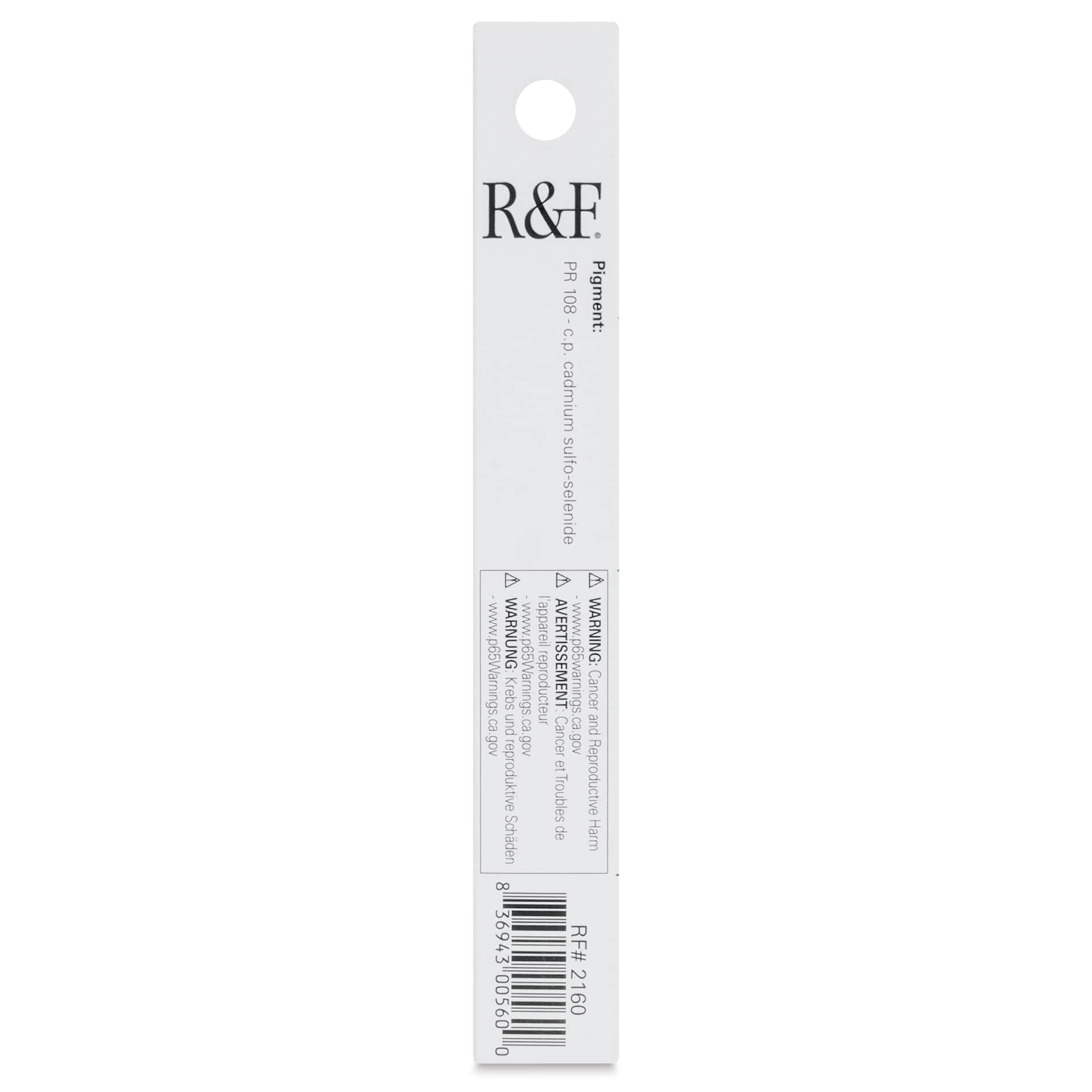 R&F Pigment Stick - Cadmium Red Light, 38 ml stick - back of packaging