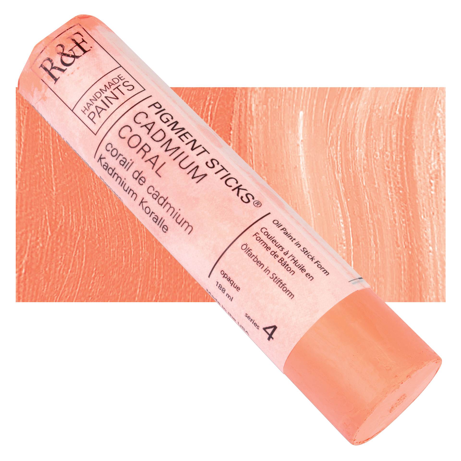 R&F Pigment Stick - Cadmium Coral, 188 ml stick and swatch