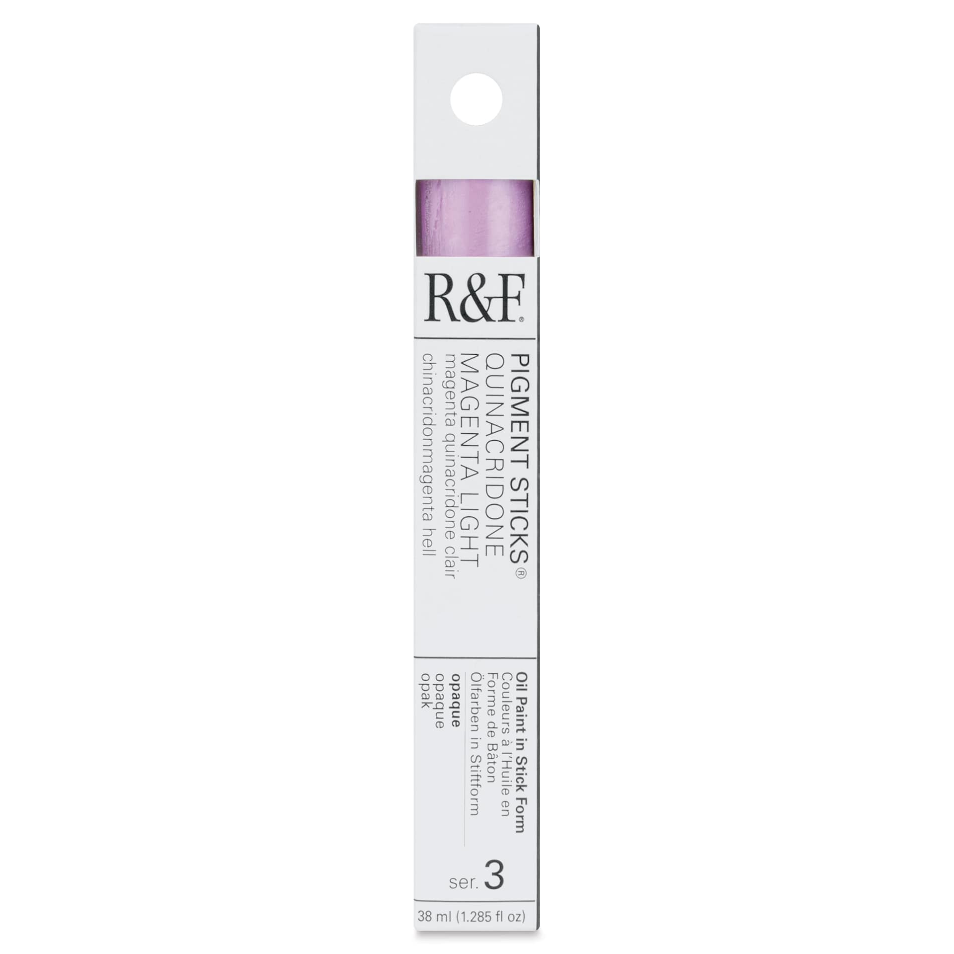 R&F Pigment Stick - Quinacridone Magenta Light, 38 ml Stick - front of packaging