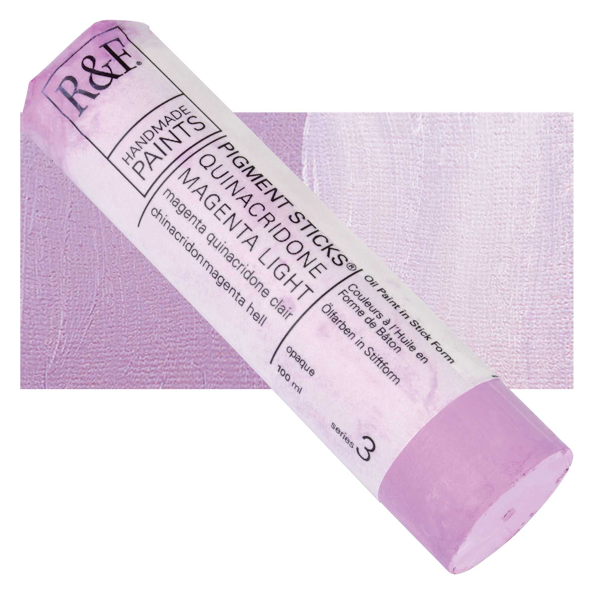 R&F Pigment Stick - Quinacridone Magenta Light, 100 ml Stick and swatch