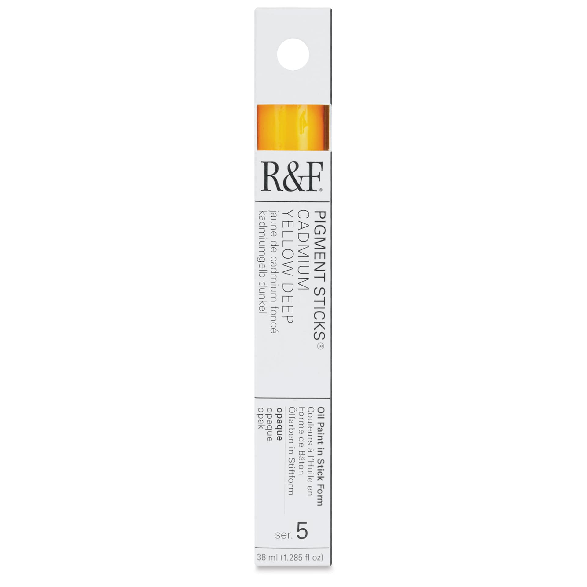 R&F Pigment Stick - Cadmium Yellow Deep, 38 ml stick - front of packaging