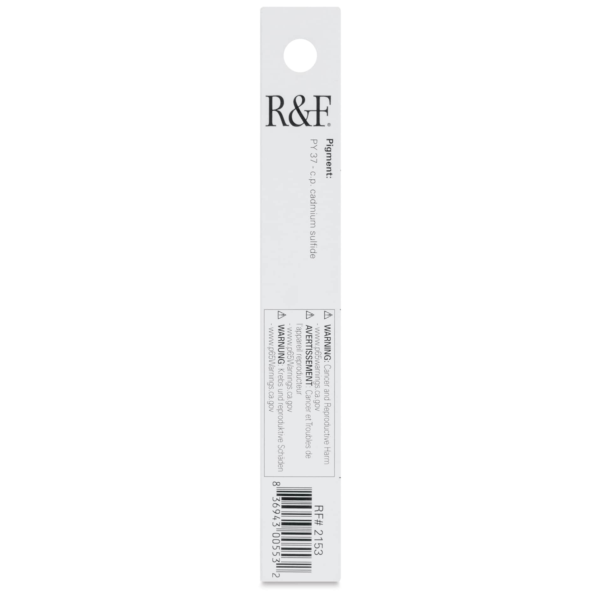 R&F Pigment Stick - Cadmium Yellow Deep, 38 ml stick - back of packaging