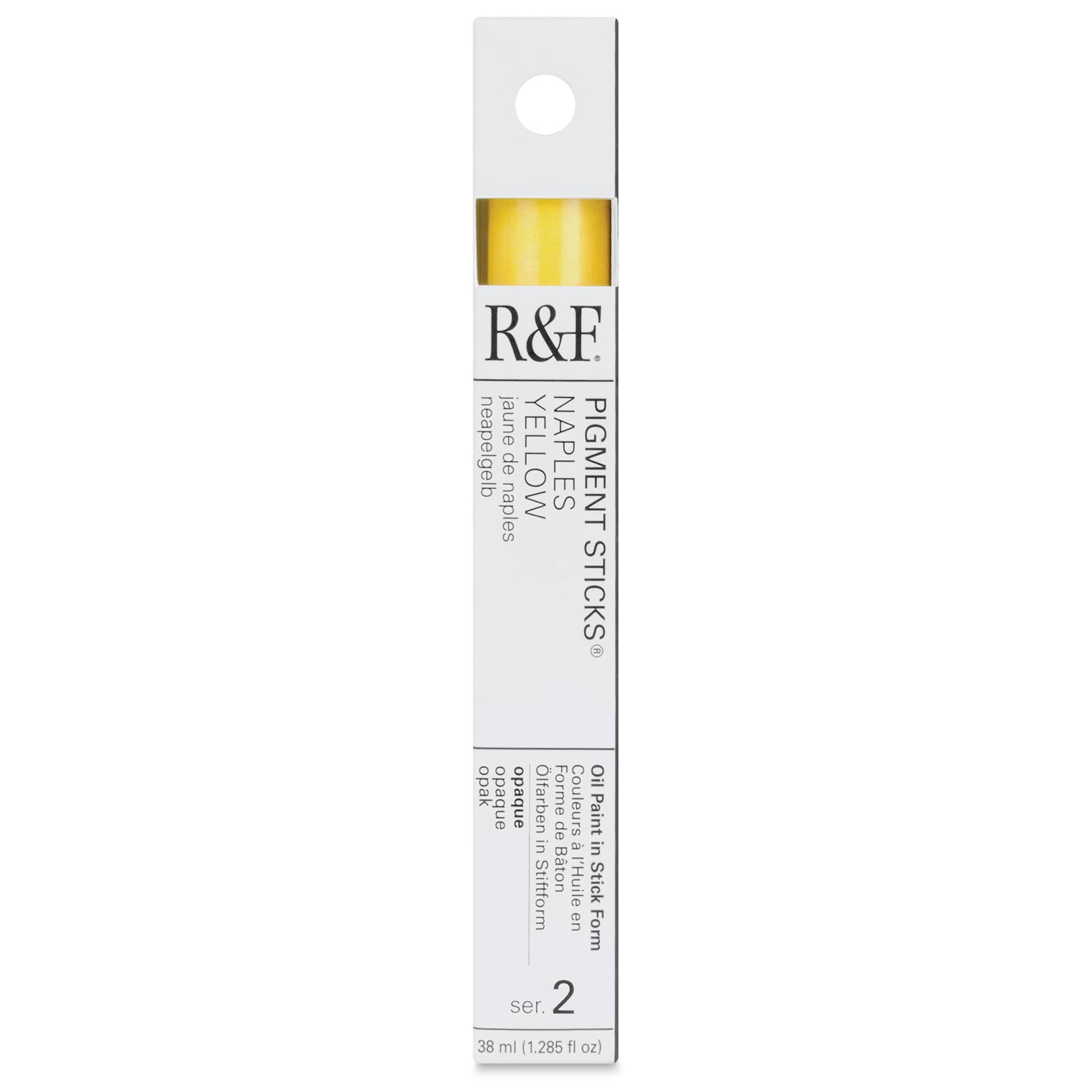 R&F Pigment Stick - Naples Yellow, 38 ml stick - front of packaging