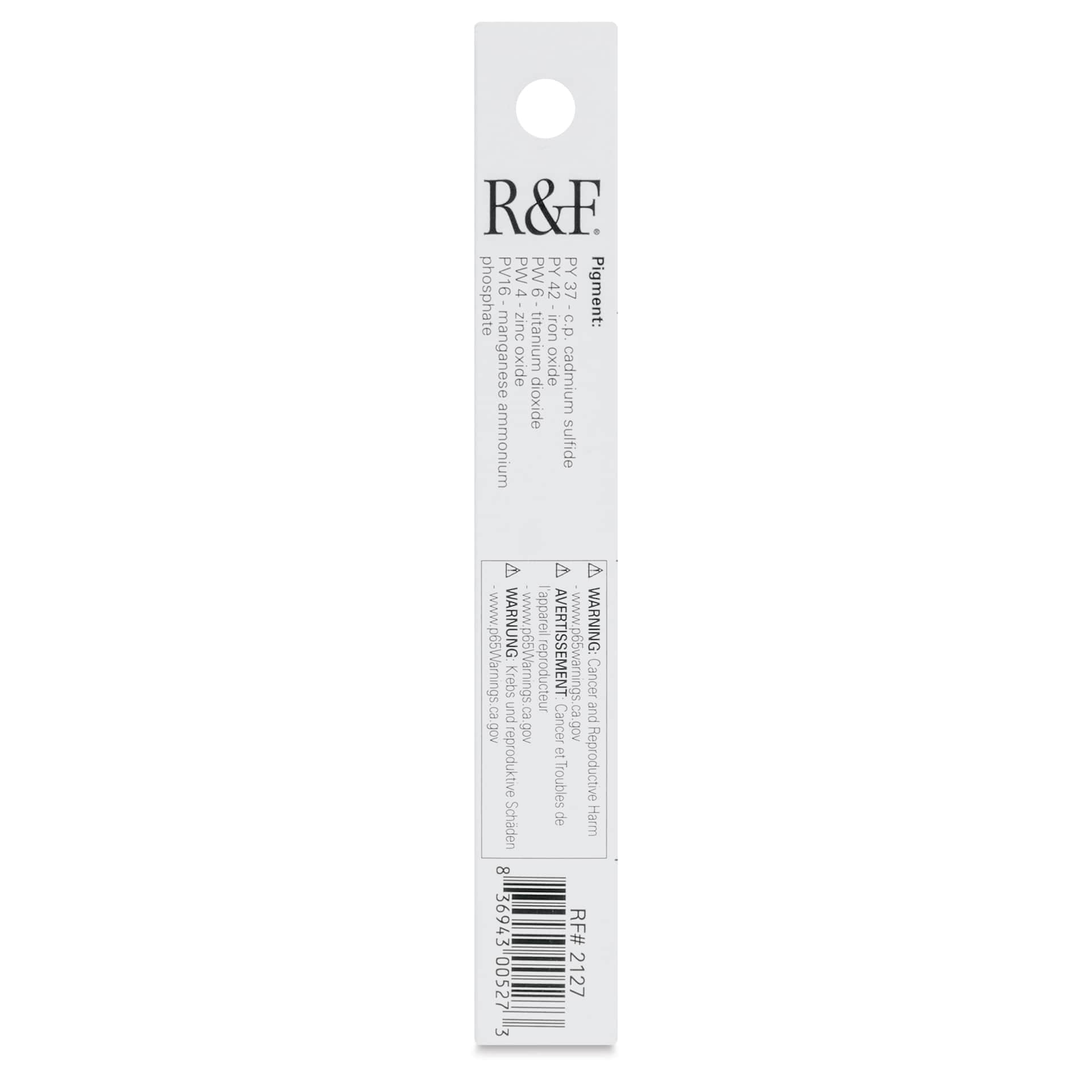 R&F Pigment Stick - Naples Yellow, 38 ml stick - back of packaging