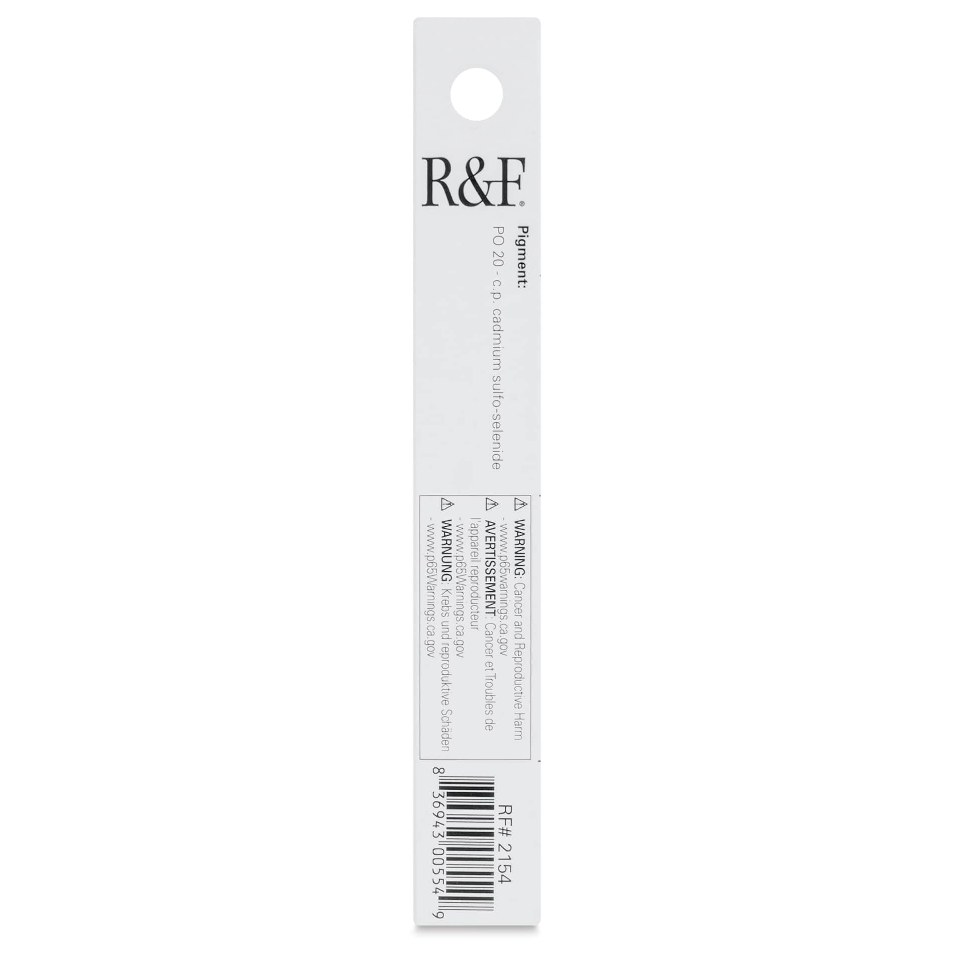 R&F Pigment Stick - Cadmium Orange, 38 ml stick - back of packaging