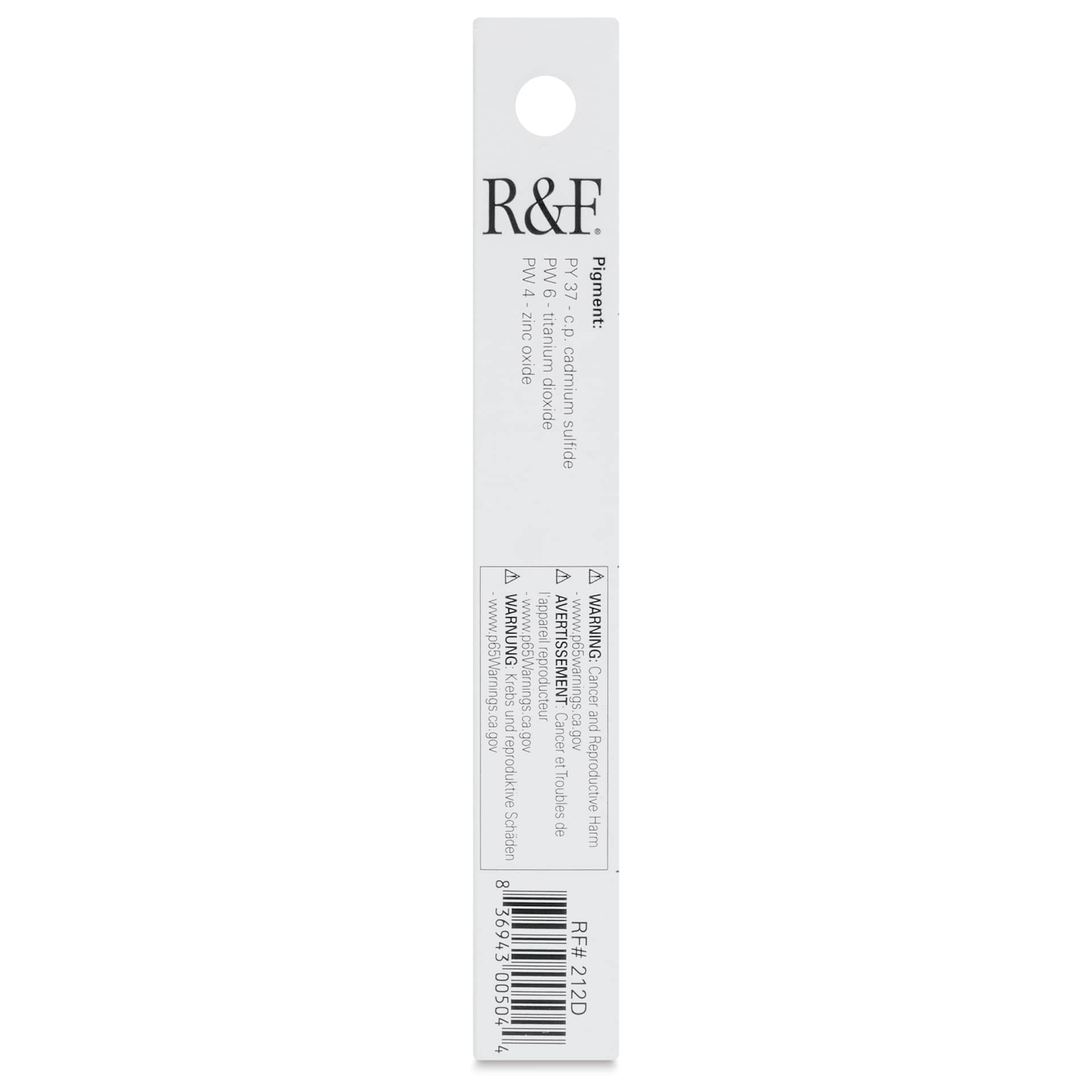 R&F Pigment Stick - Brilliant Yellow Extra Pale, 38 ml stick - back of packaging