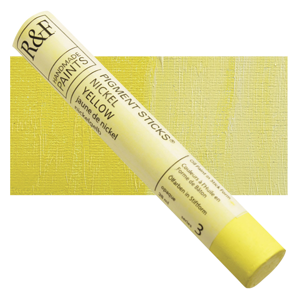 R&F Pigment Stick - Nickel Yellow, 38 ml stick and swatch