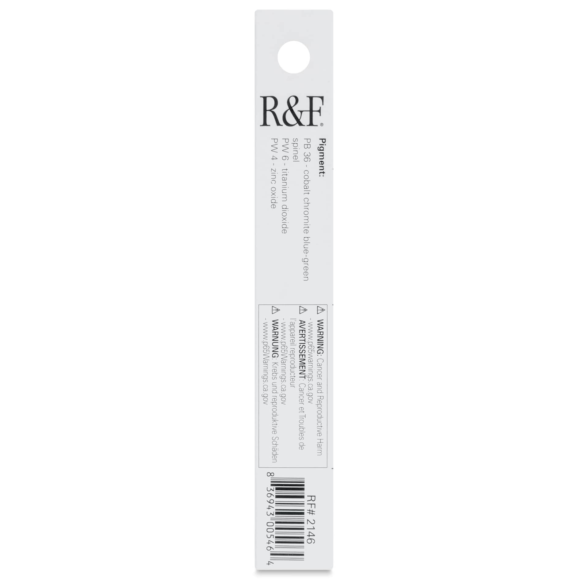 R&F Pigment Stick - Cerulean Extra Pale, 38 ml stick - back of packaging