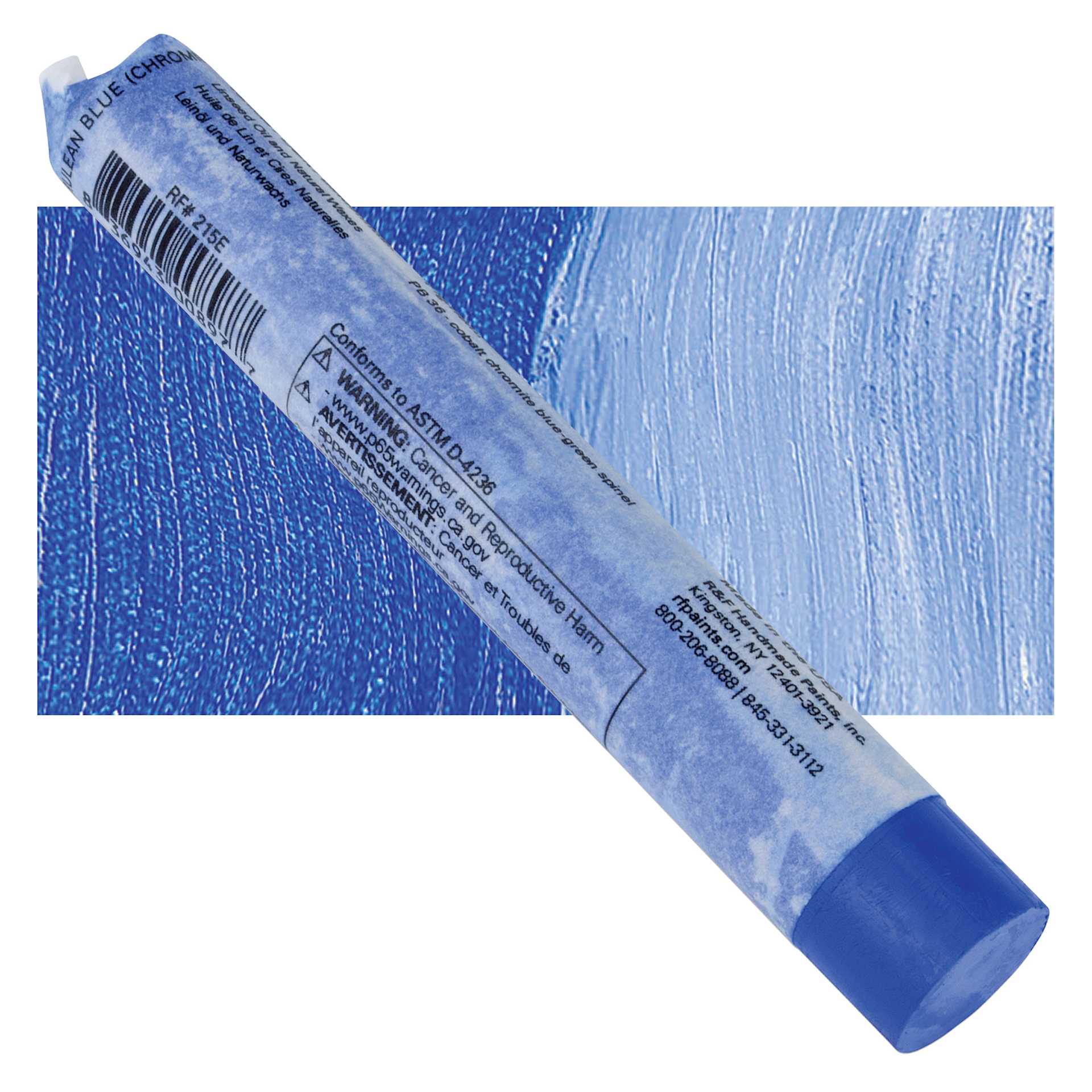 R&F Pigment Stick - Cerulean Blue (Chromium), 38 ml Stick and swatch