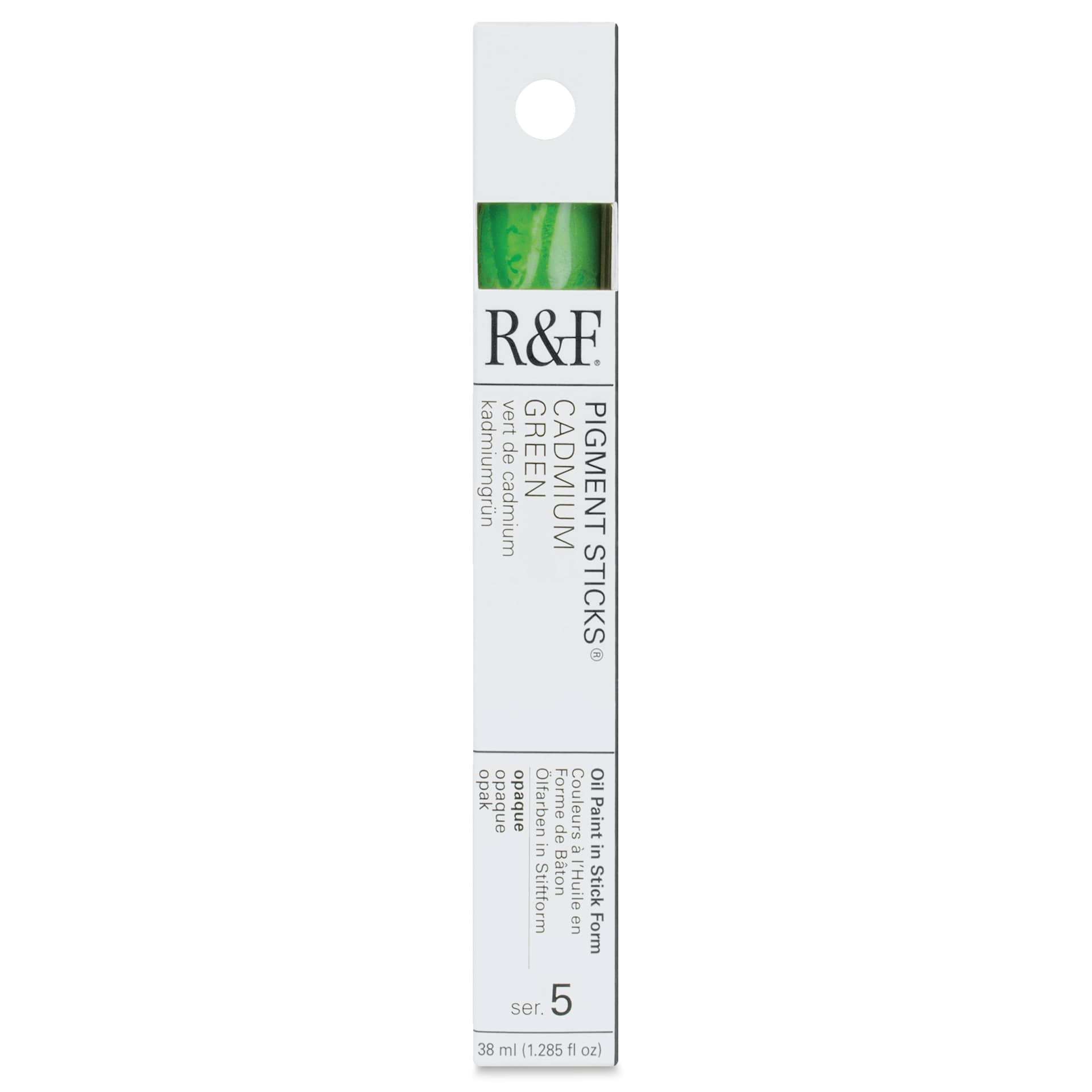 R&F Pigment Stick - Cadmium Green, 38 ml stick - front of packaging
