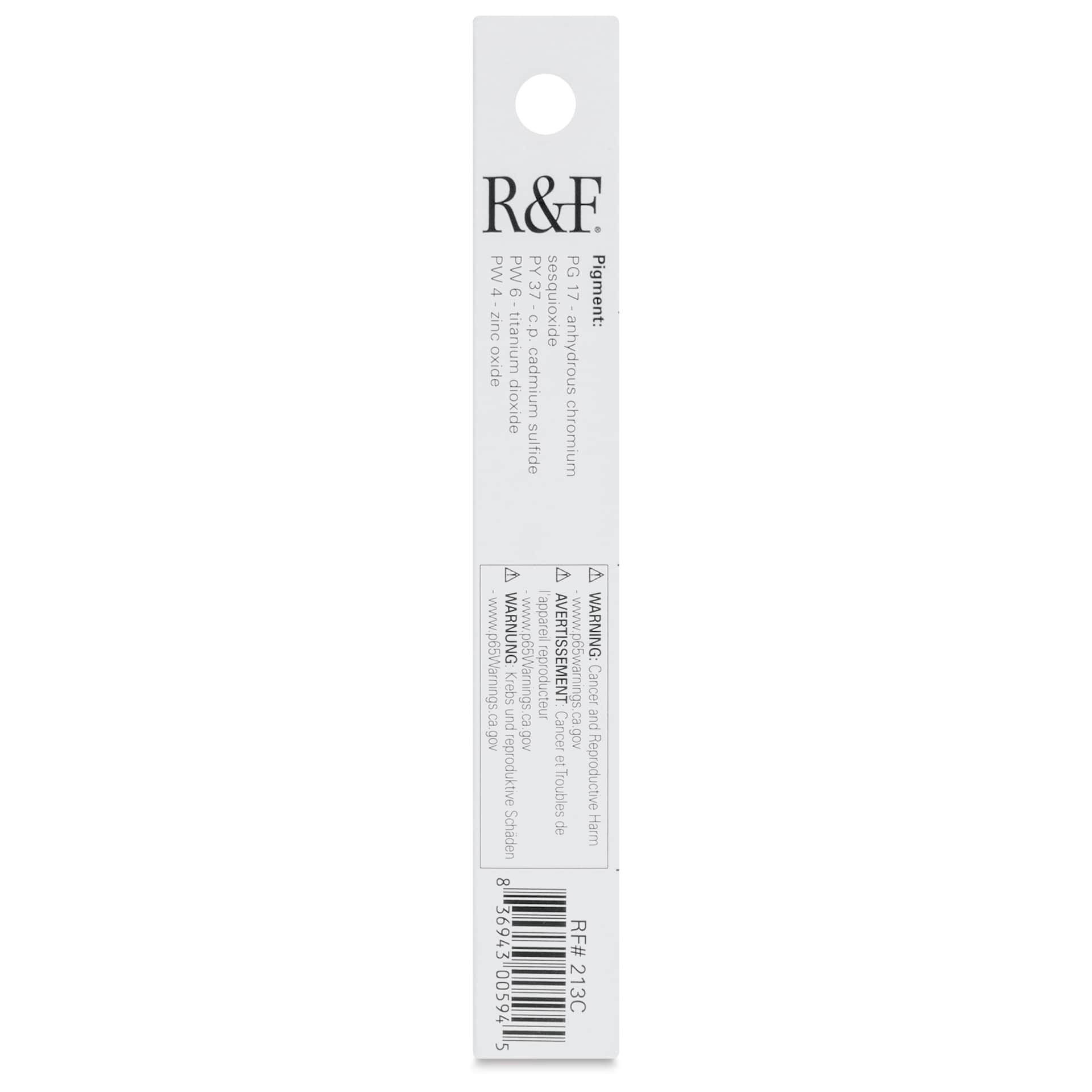 R&F Pigment Stick - Celadon Green, 38 ml stick - back of packaging