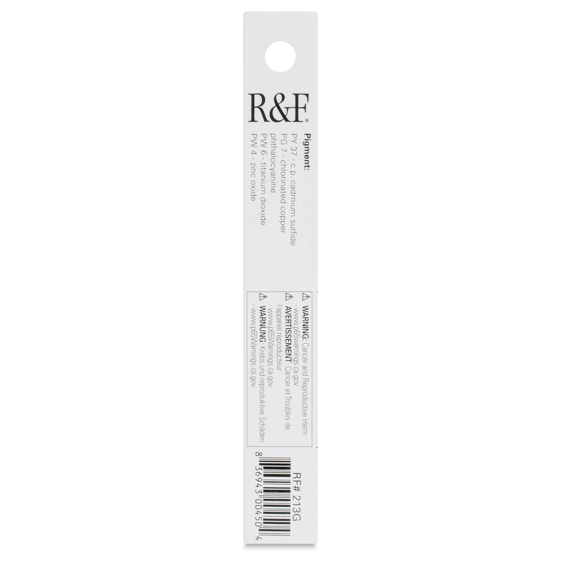 R&F Pigment Stick - Permanent Green, 38 ml Stick - back of packaging
