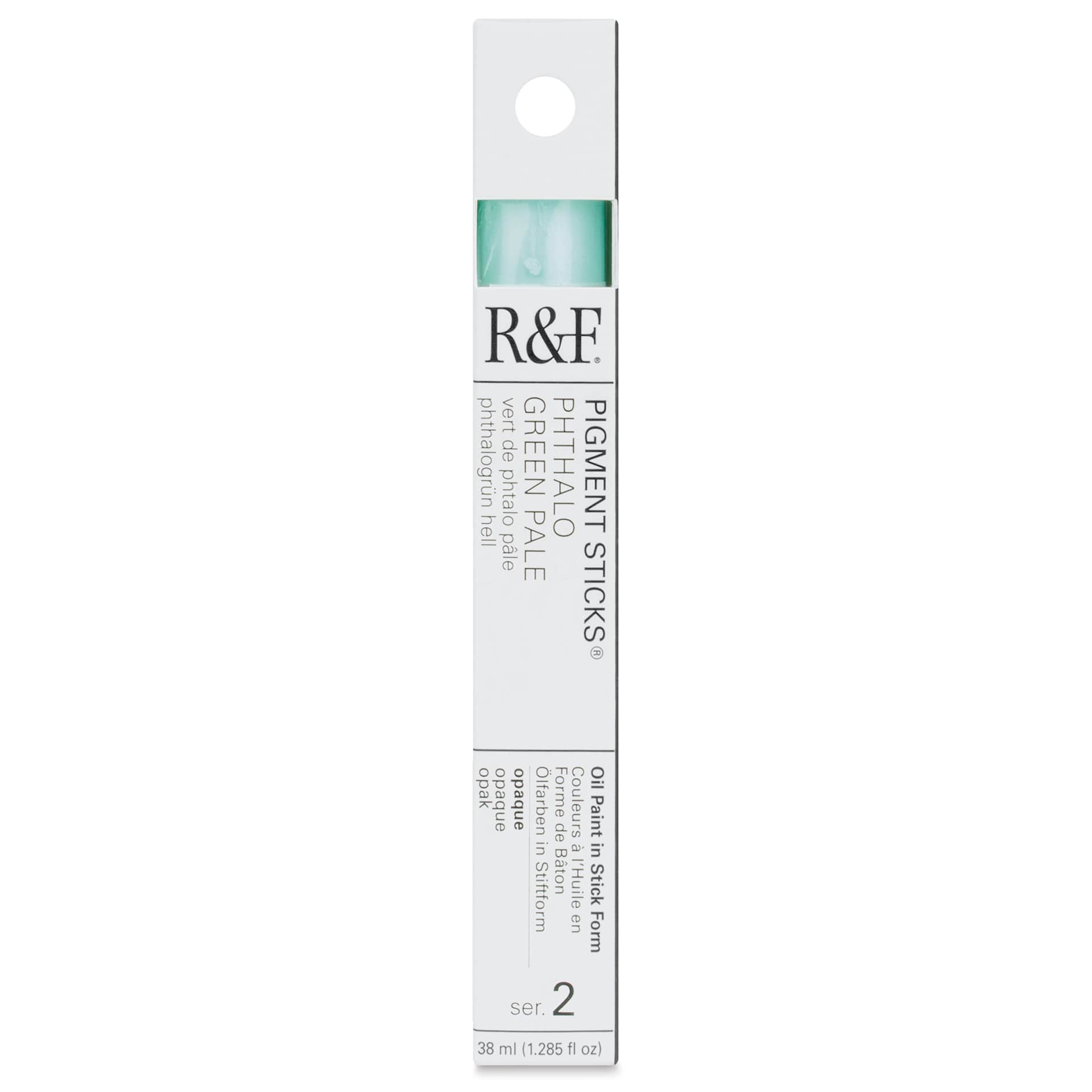 R&F Pigment Stick - Phthalo Green Pale, 38 ml Stick - front of packaging