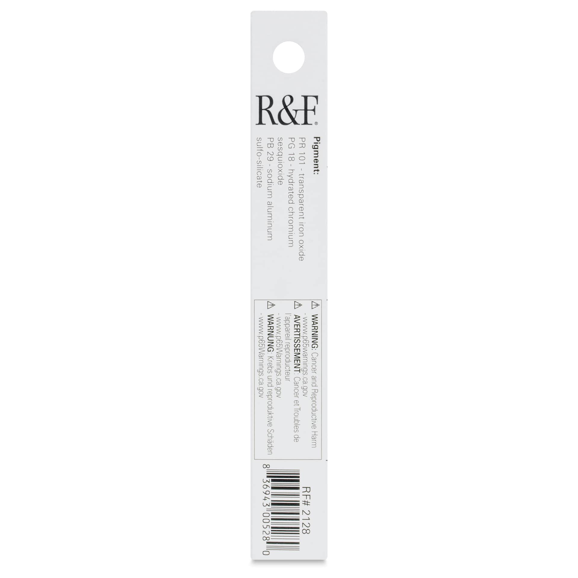 R&F Pigment Stick - Green Earth, 38 ml stick - back of packaging