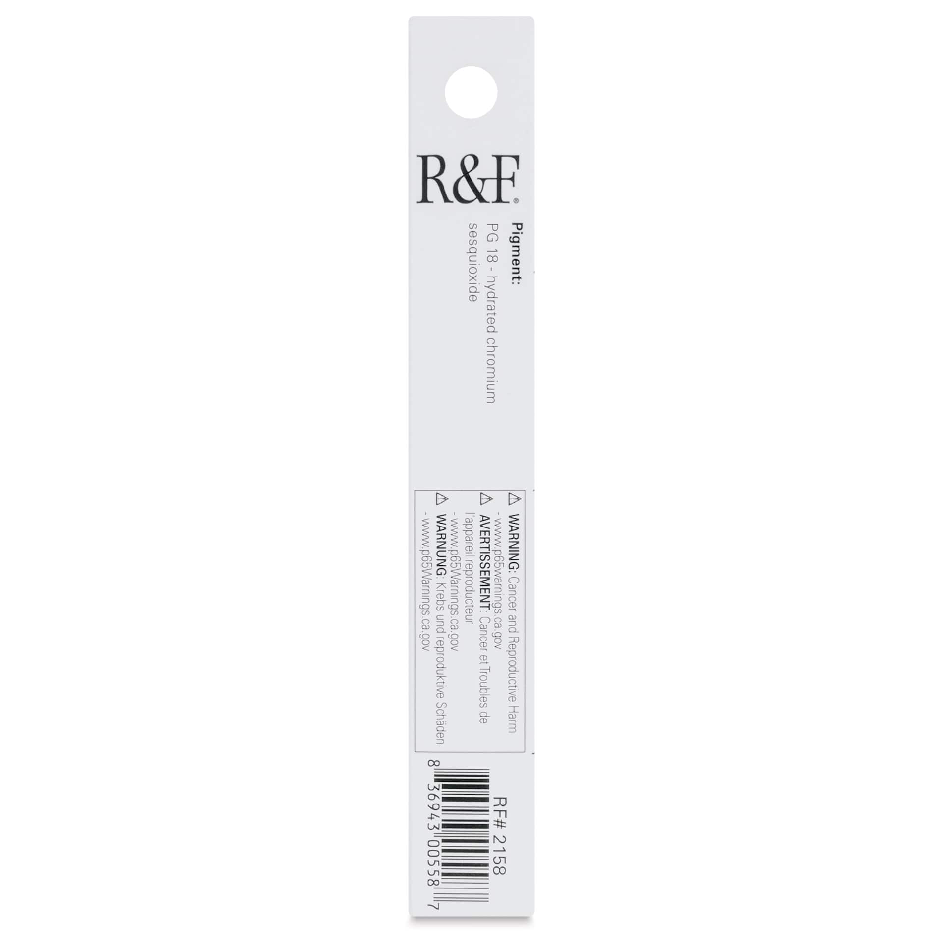 R&F Pigment Stick - Viridian, 38 ml stick - back of packaging