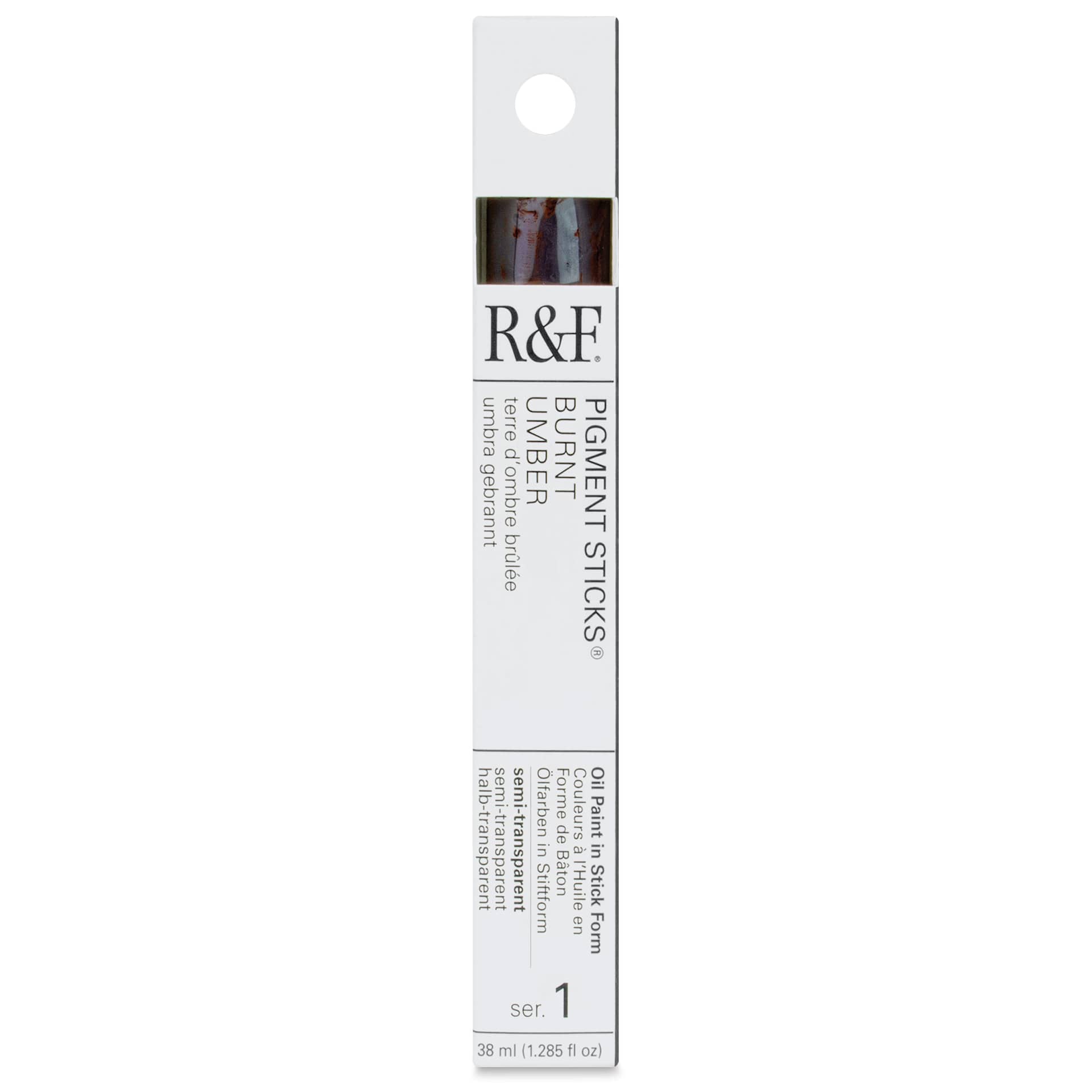 R&F Pigment Stick - Burnt Umber, 38 ml stick - front of packaging