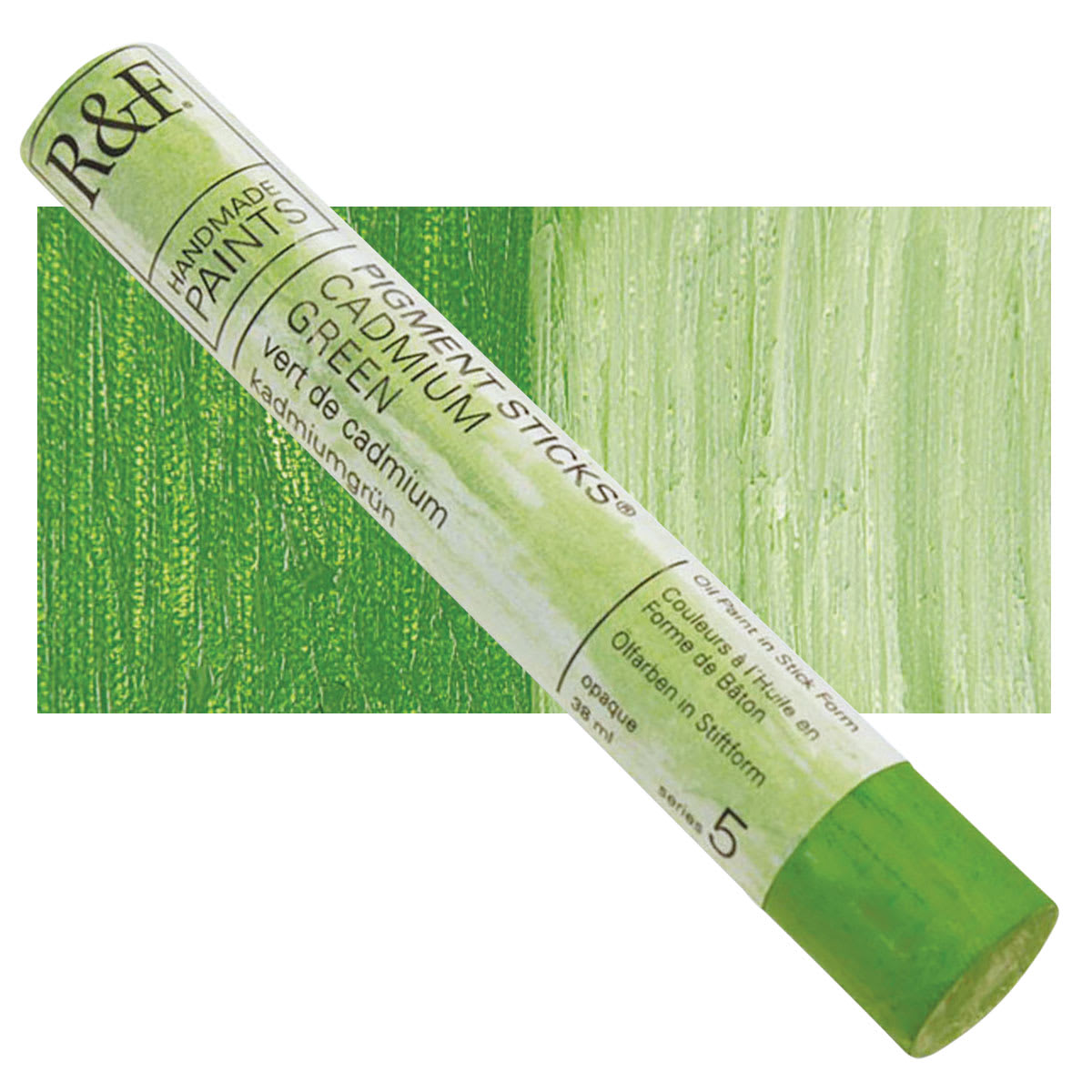R&F Pigment Stick - Cadmium Green, 38 ml stick and swatch