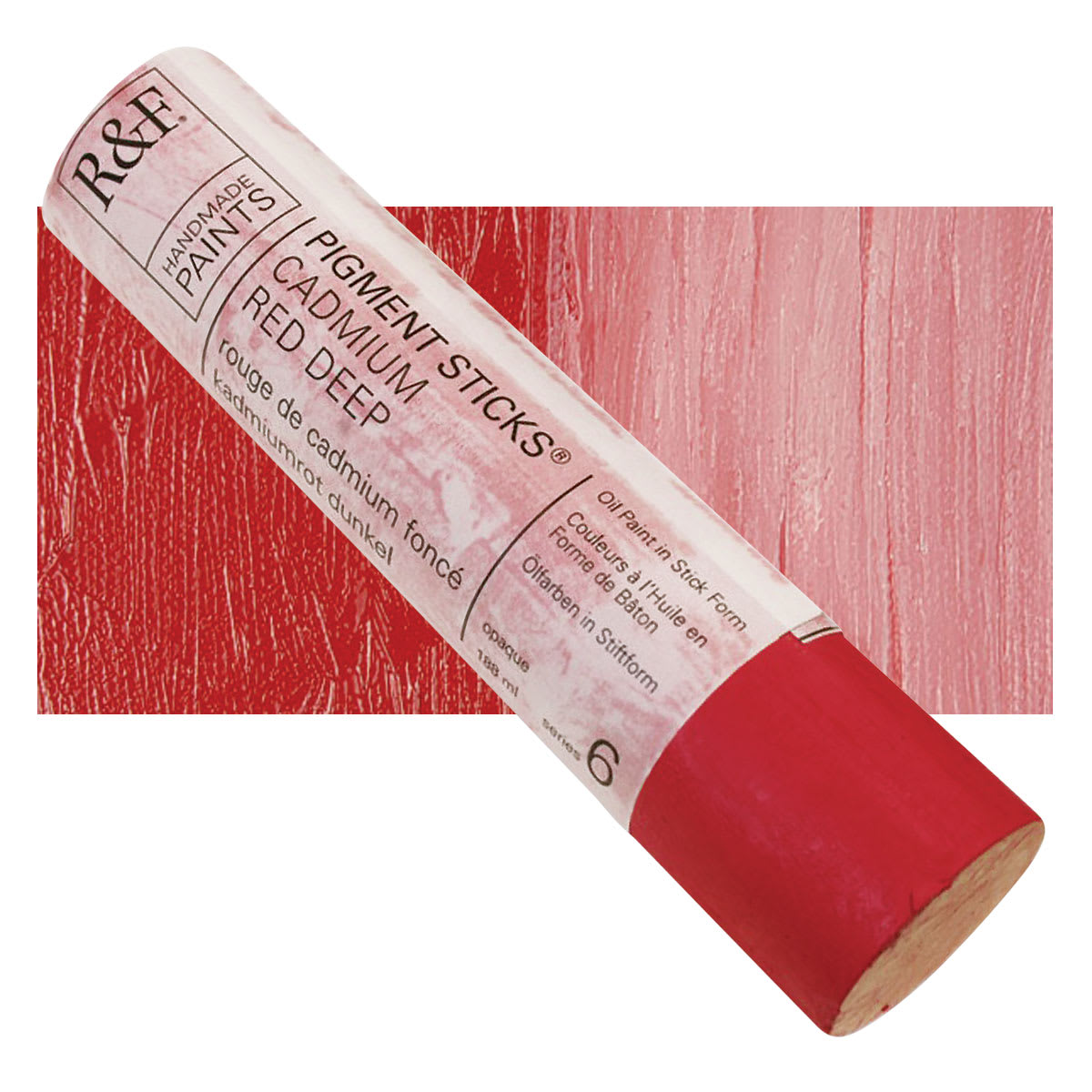 R&F Pigment Stick - Cadmium Red Deep, 188 ml stick and swatch