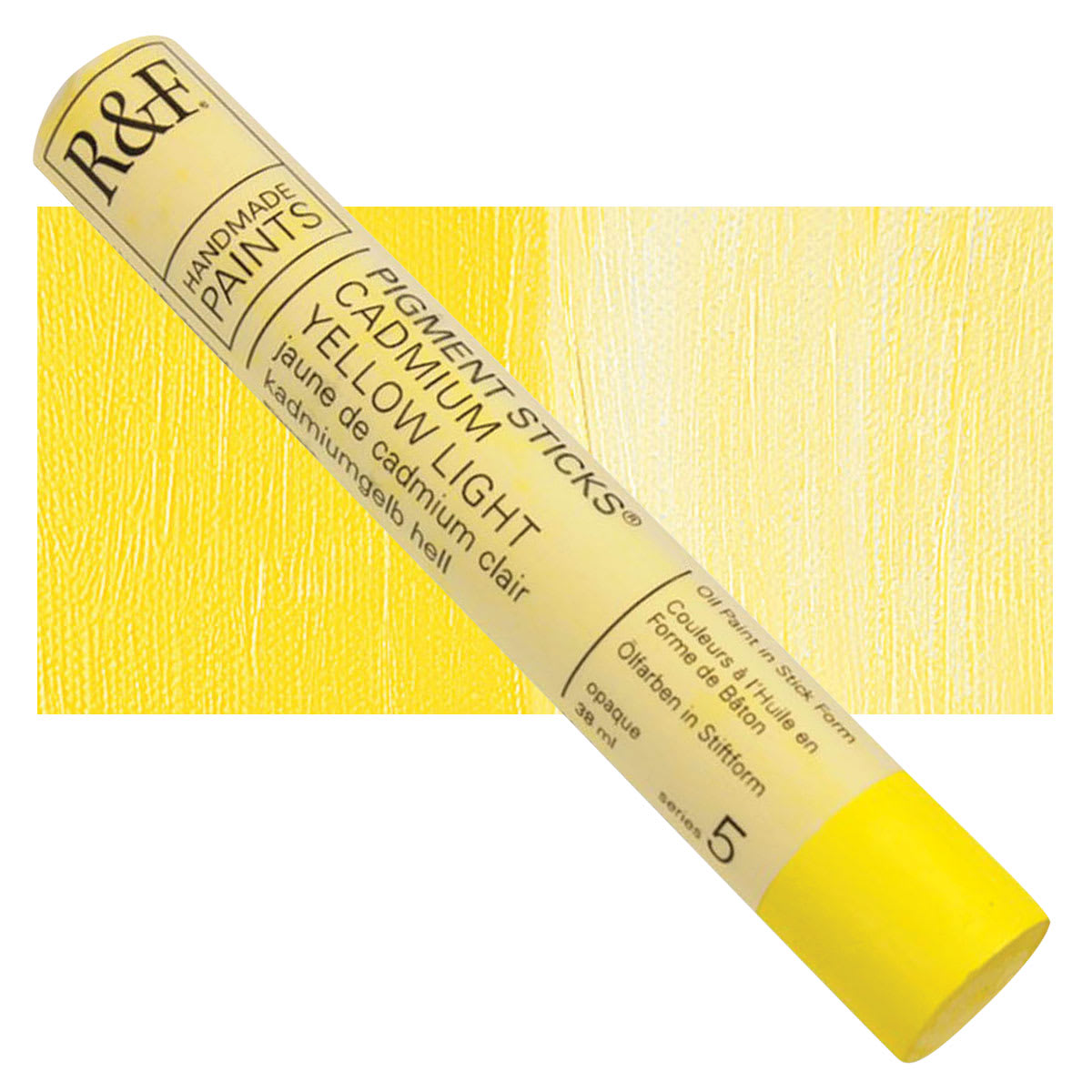 R&F Pigment Stick - Cadmium Yellow Light, 38 ml stick and swatch