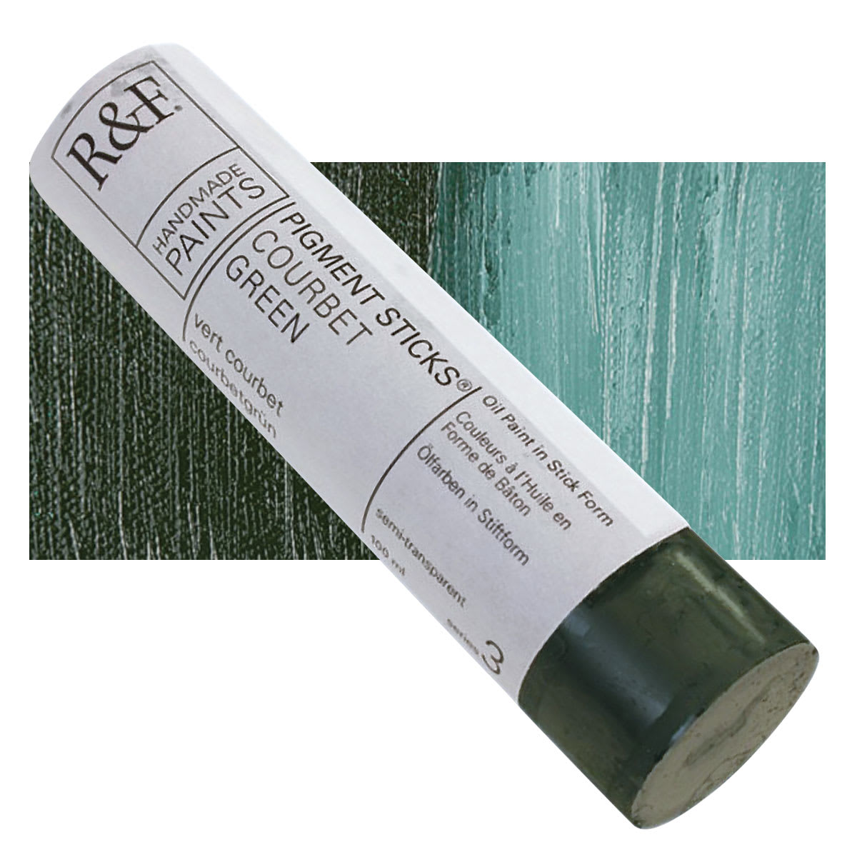 R&F Pigment Stick - Courbet Green, 100 ml stick and swatch